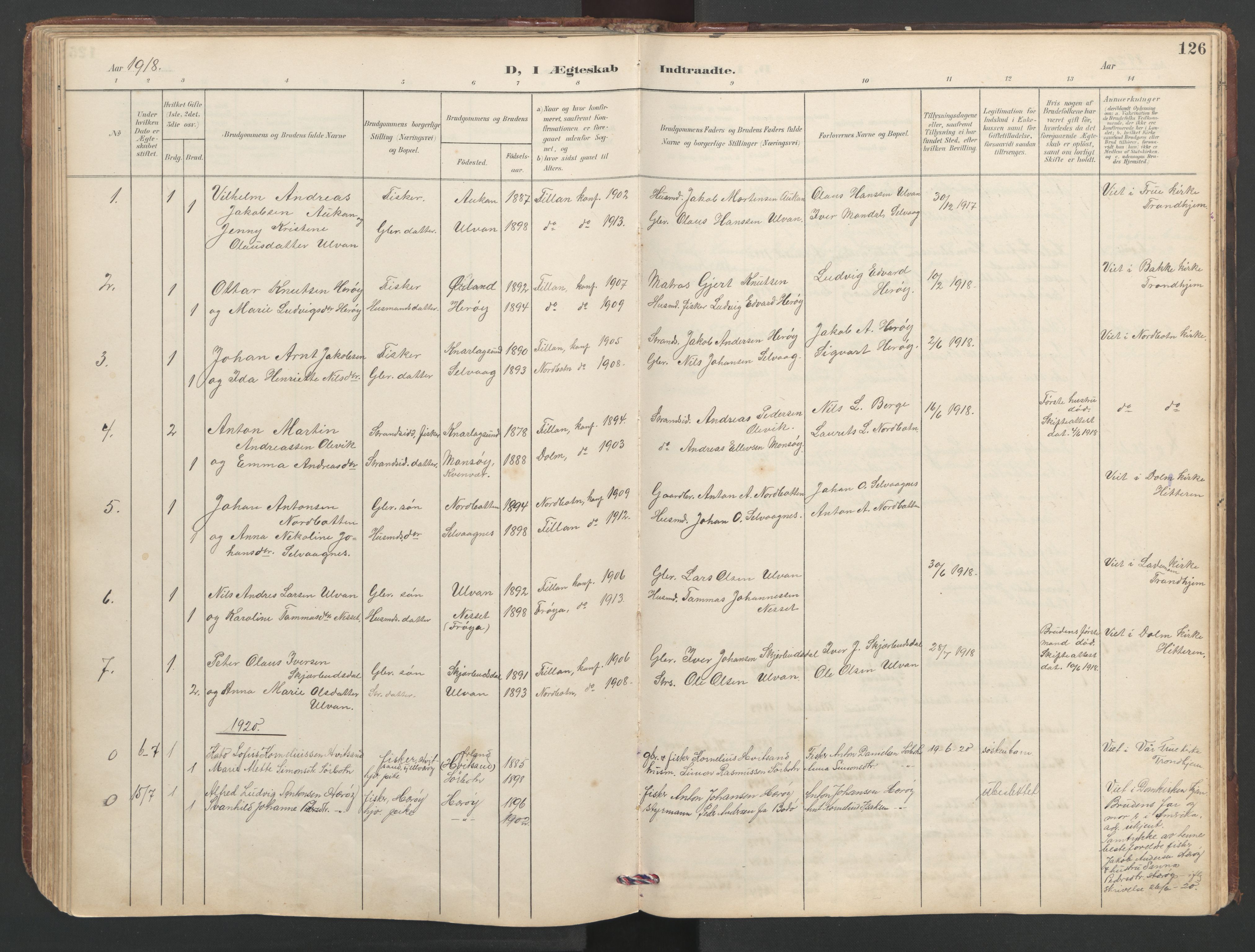 Ministerialprotokoller, klokkerbøker og fødselsregistre - Sør-Trøndelag, AV/SAT-A-1456/638/L0571: Parish register (copy) no. 638C03, 1901-1930, p. 126