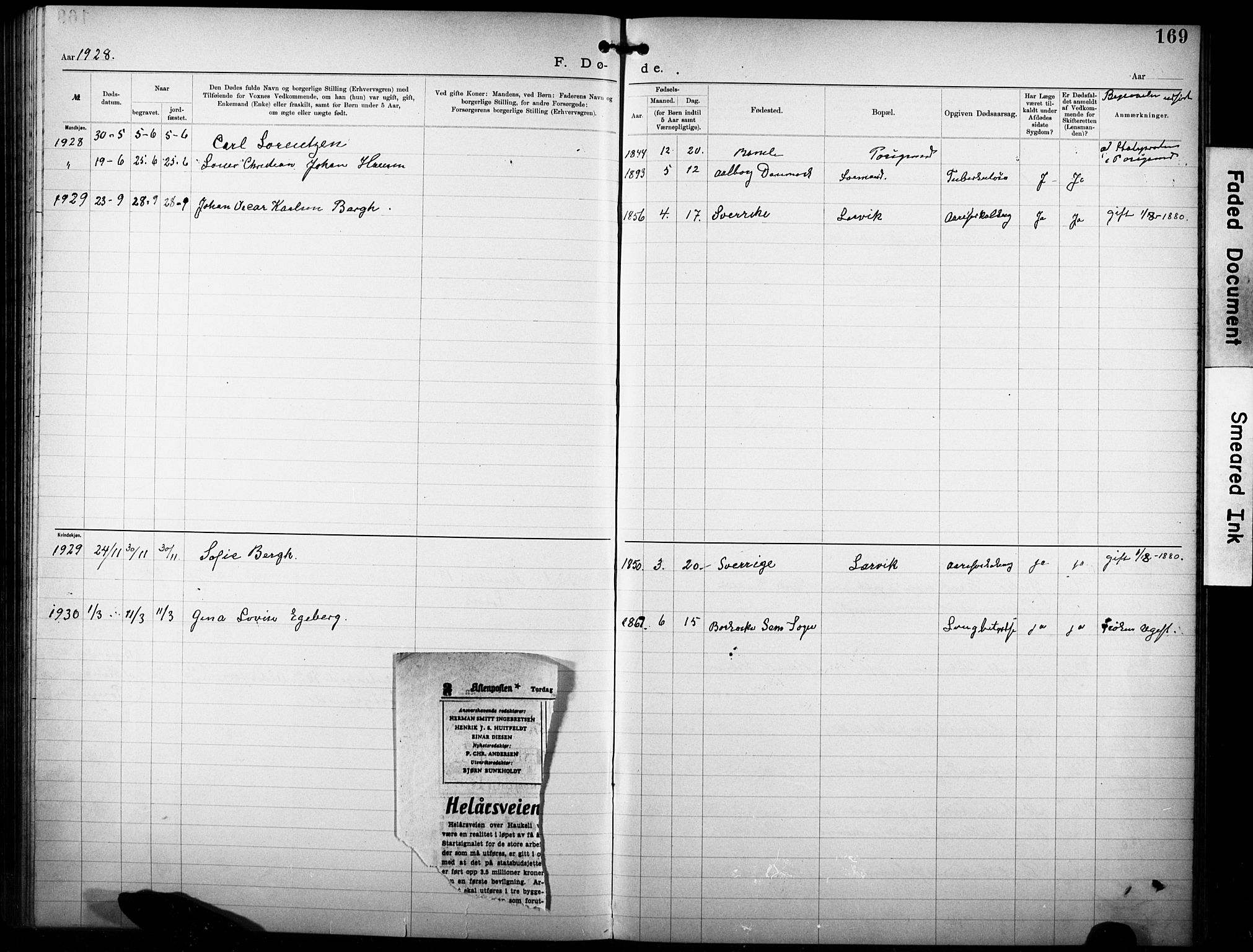 Den katolsk-apostoliske menighet i Larvik, AV/SAKO-P-953/F/Fa/L0001: Dissenter register no. 1, 1892-1933, p. 169