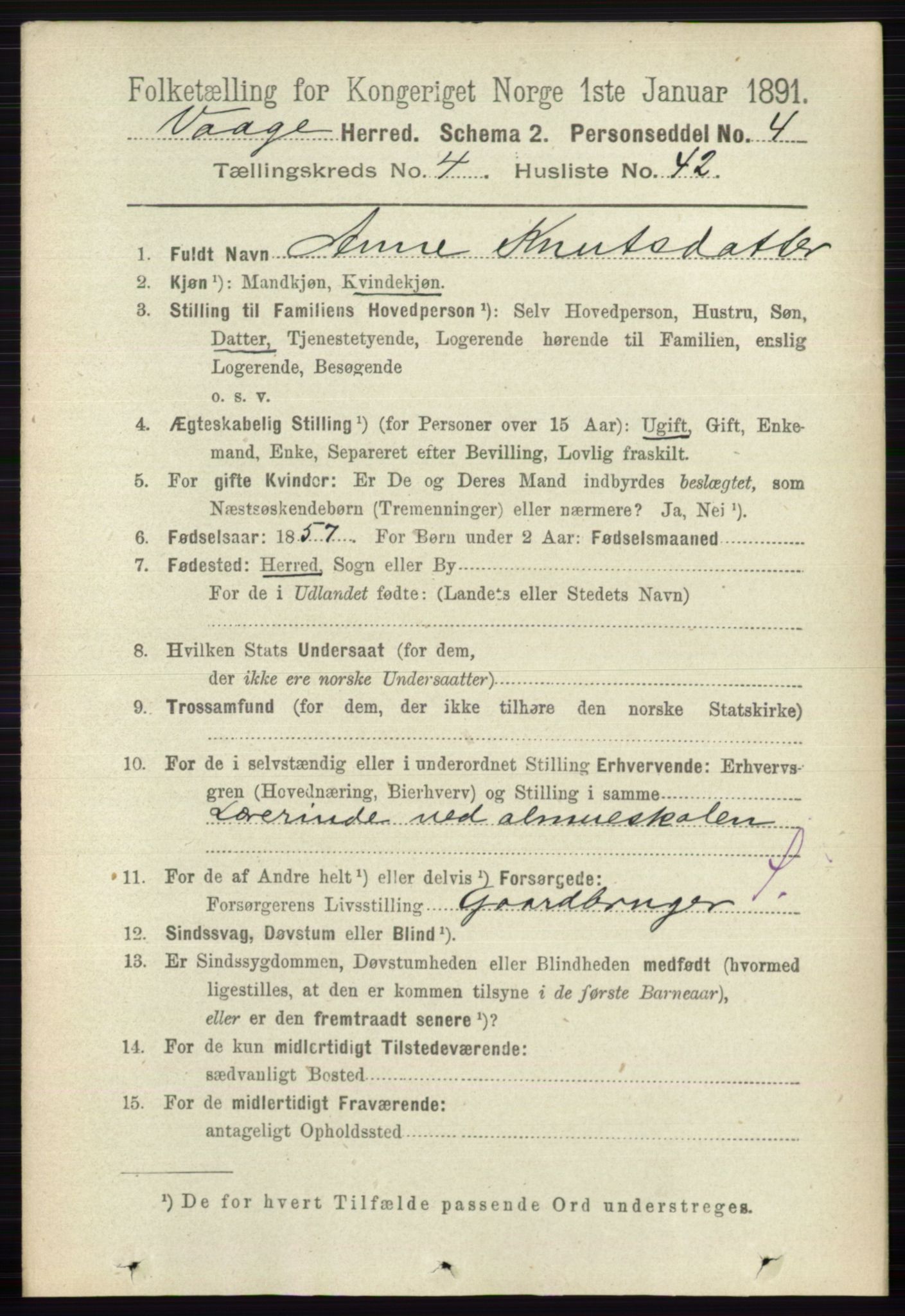 RA, 1891 census for 0515 Vågå, 1891, p. 2970