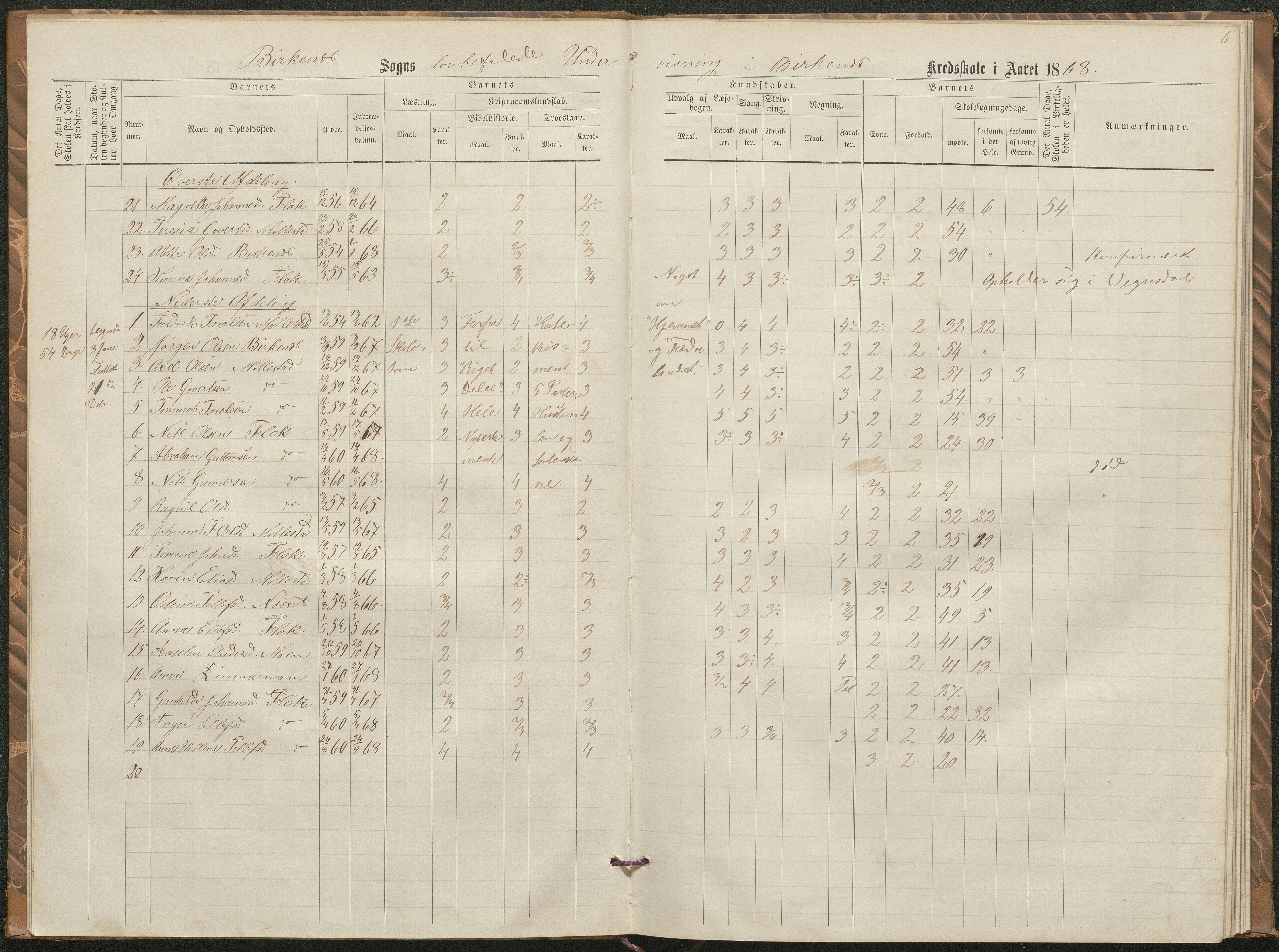 Birkenes kommune, Birkenes krets/Birkeland folkeskole frem til 1991, AAKS/KA0928-550a_91/F02/L0002: Skoleprotokoll, 1866-1878, p. 6