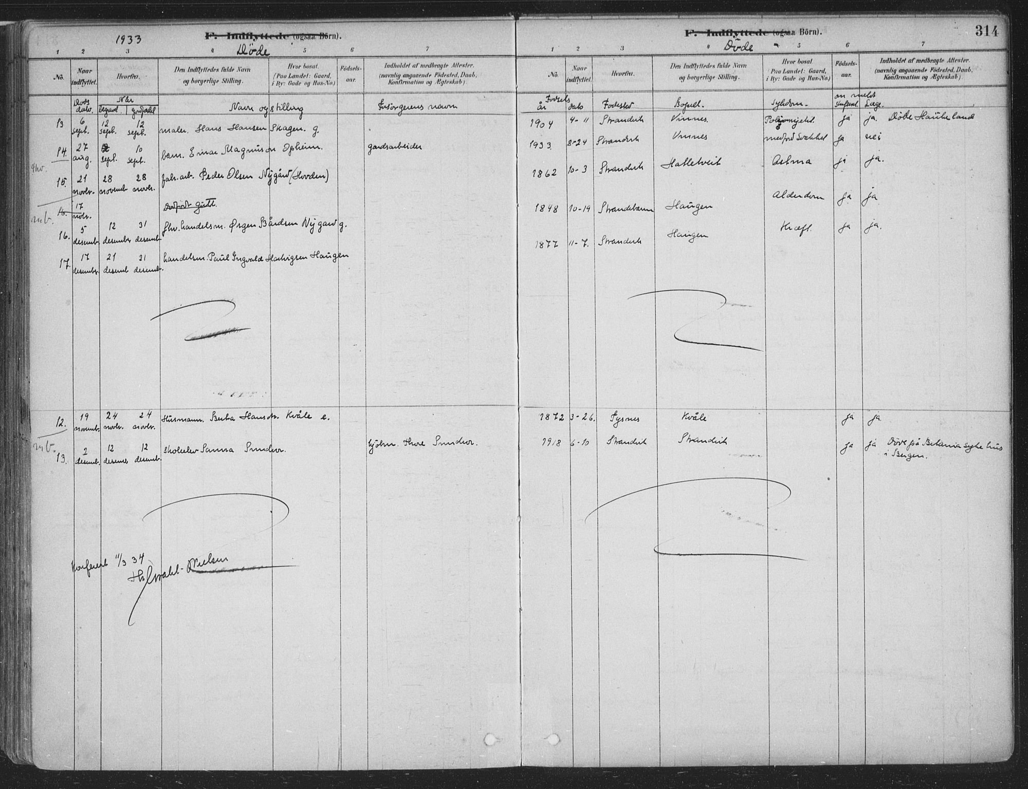 Fusa sokneprestembete, SAB/A-75401/H/Haa: Parish register (official) no. D 1, 1880-1938, p. 314