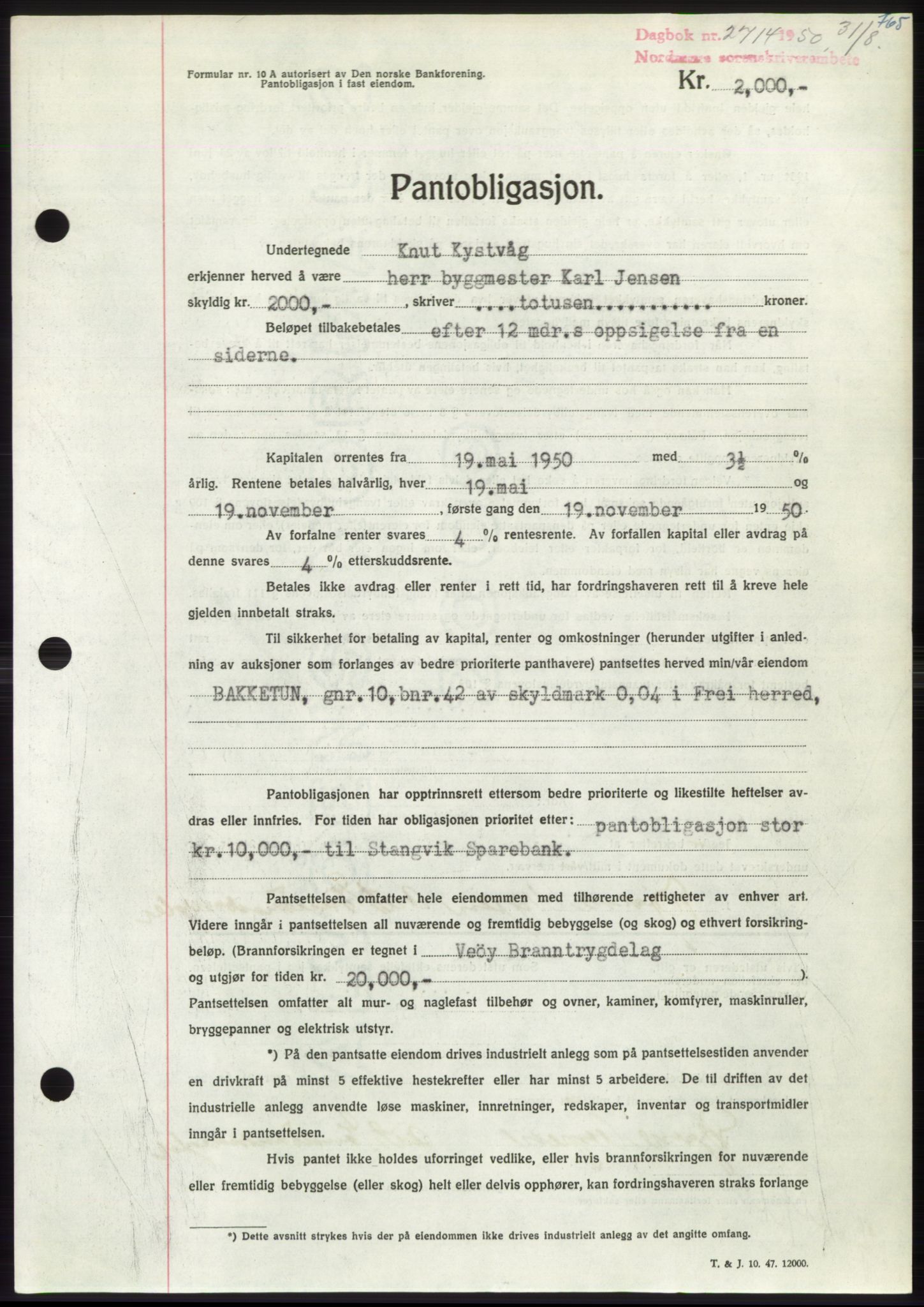 Nordmøre sorenskriveri, AV/SAT-A-4132/1/2/2Ca: Mortgage book no. B105, 1950-1950, Diary no: : 2714/1950