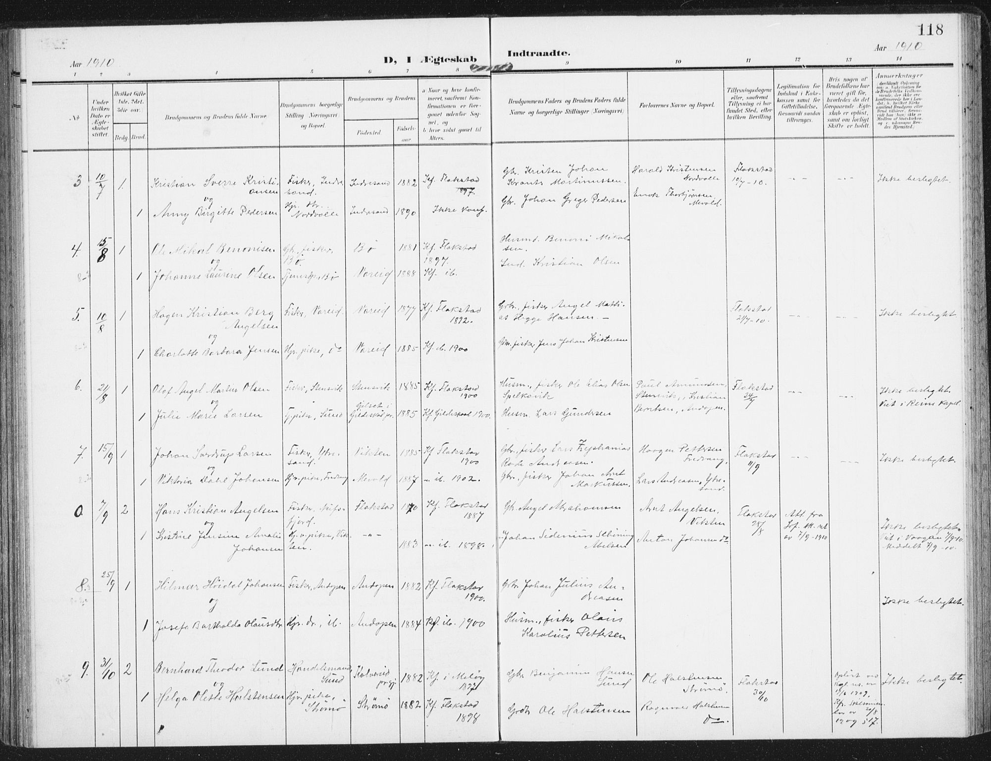 Ministerialprotokoller, klokkerbøker og fødselsregistre - Nordland, SAT/A-1459/885/L1206: Parish register (official) no. 885A07, 1905-1915, p. 118