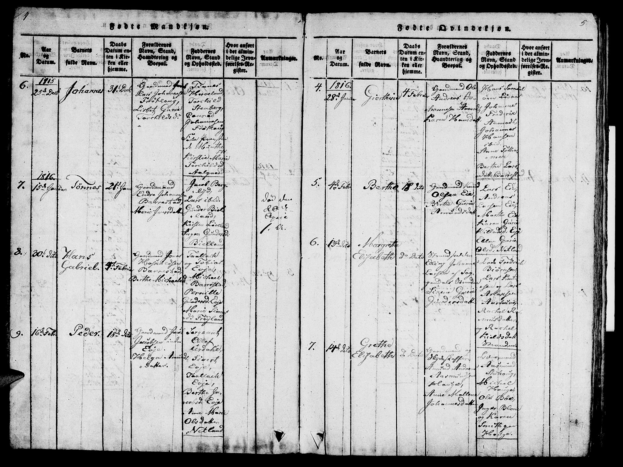 Sokndal sokneprestkontor, SAST/A-101808: Parish register (official) no. A 6, 1815-1826, p. 4-5