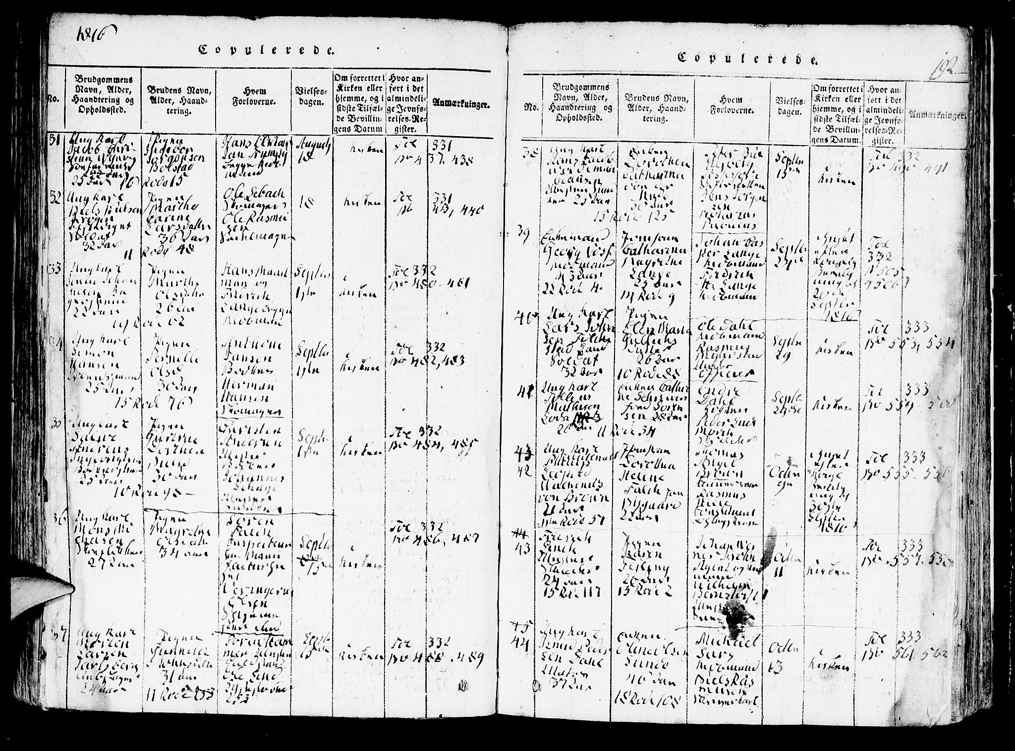 Domkirken sokneprestembete, SAB/A-74801/H/Hab/L0001: Parish register (copy) no. A 1, 1816-1821, p. 192