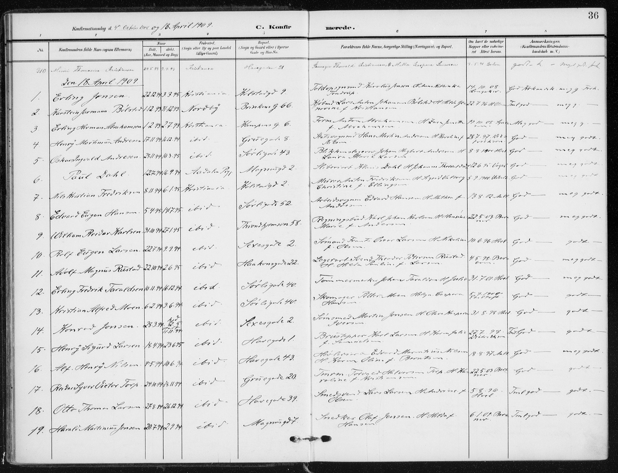 Kampen prestekontor Kirkebøker, SAO/A-10853/F/Fa/L0011: Parish register (official) no. I 11, 1907-1917, p. 36