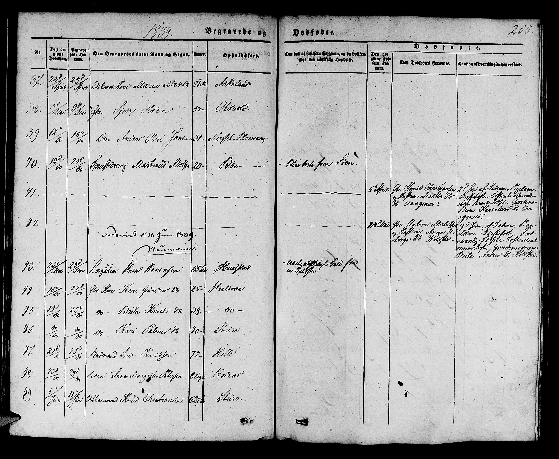 Manger sokneprestembete, SAB/A-76801/H/Haa: Parish register (official) no. A 5, 1839-1848, p. 255