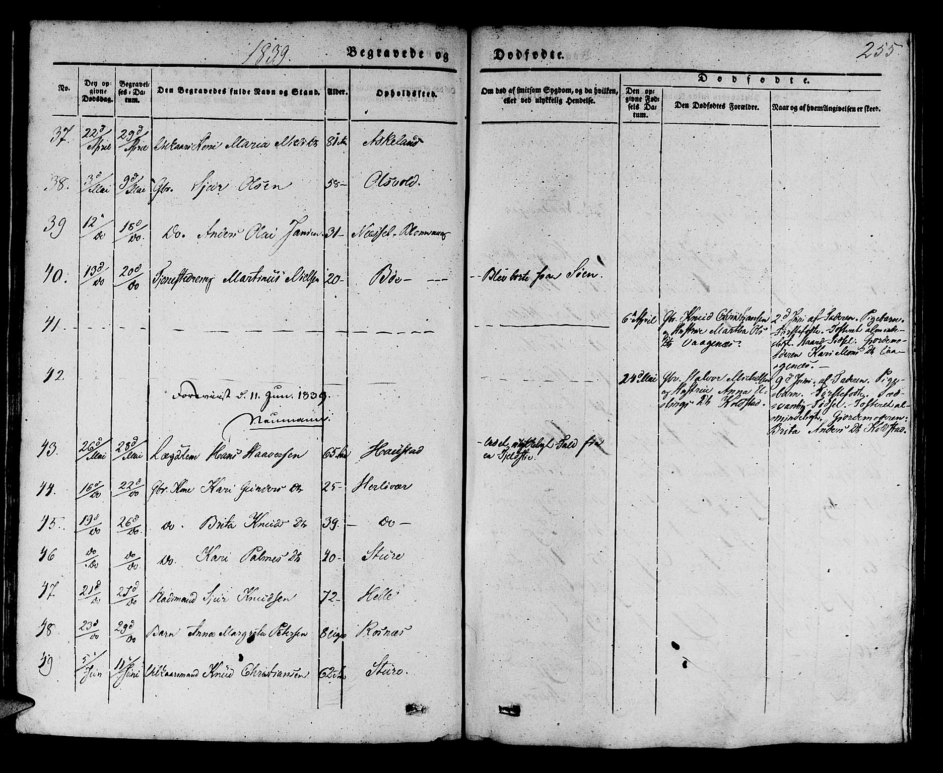 Manger sokneprestembete, AV/SAB-A-76801/H/Haa: Parish register (official) no. A 5, 1839-1848, p. 255