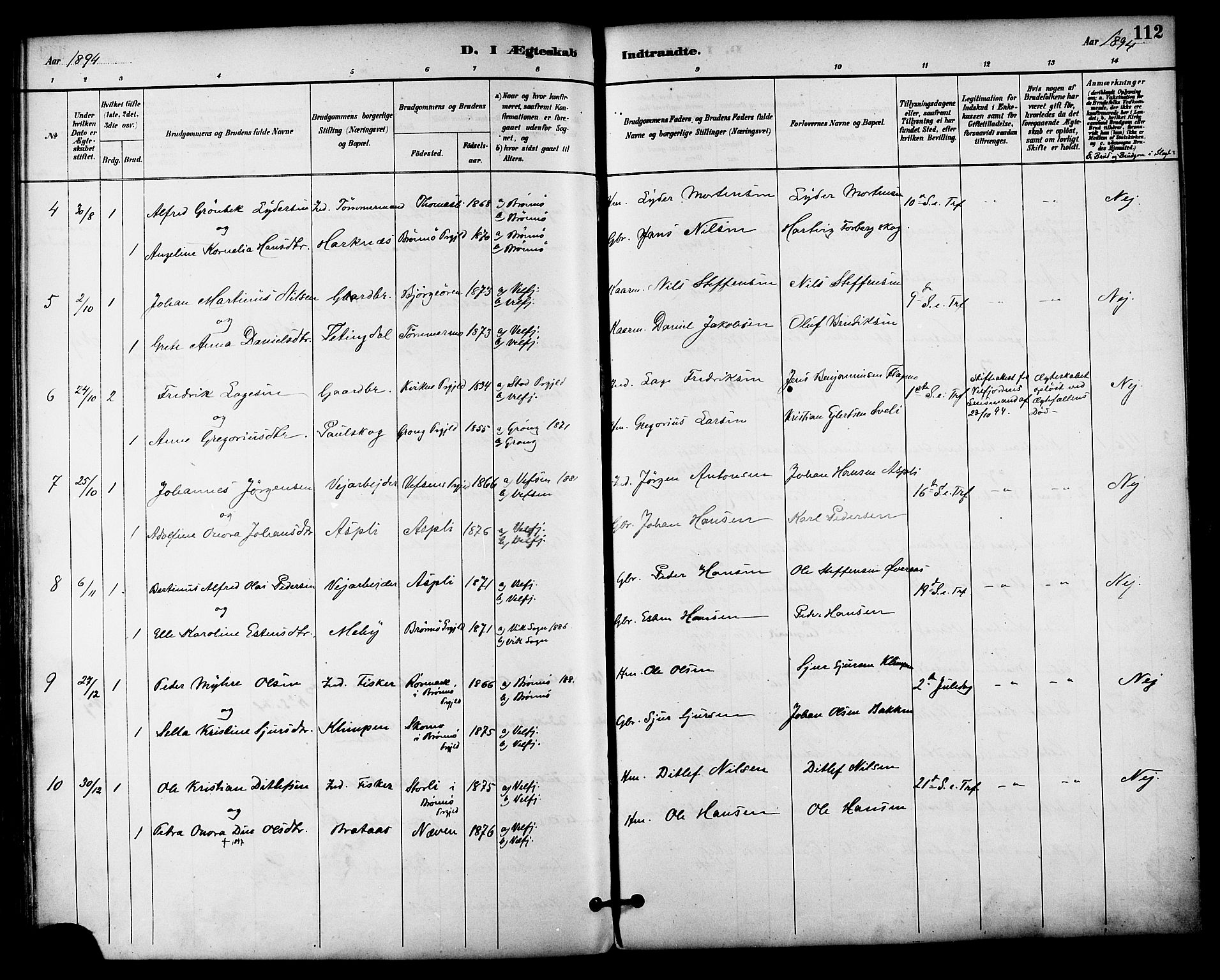 Ministerialprotokoller, klokkerbøker og fødselsregistre - Nordland, AV/SAT-A-1459/814/L0226: Parish register (official) no. 814A07, 1886-1898, p. 112