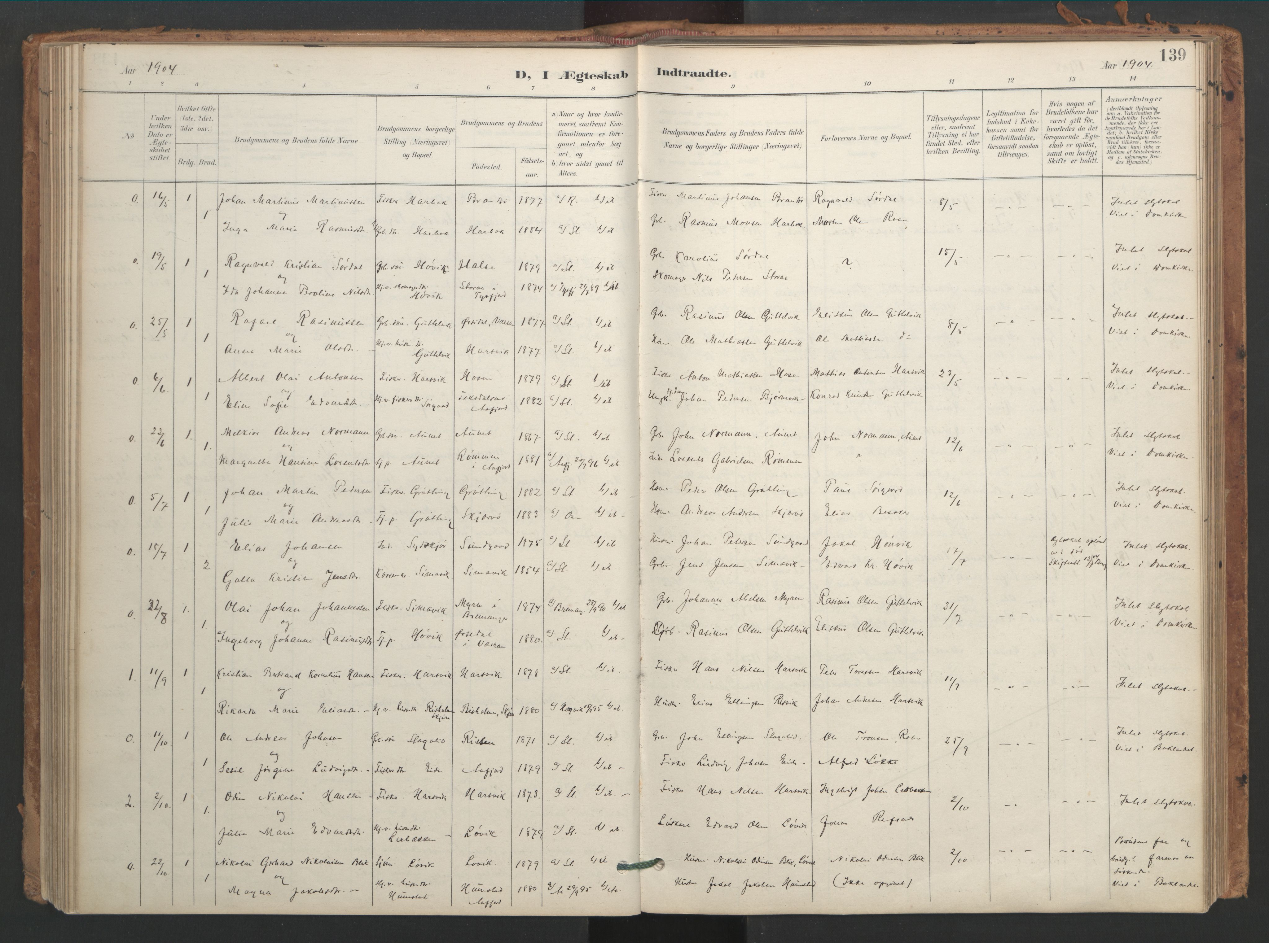 Ministerialprotokoller, klokkerbøker og fødselsregistre - Sør-Trøndelag, SAT/A-1456/656/L0693: Parish register (official) no. 656A02, 1894-1913, p. 139