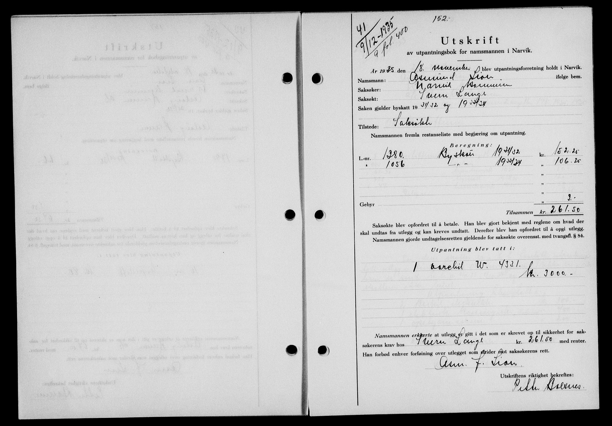 Narvik sorenskriveri, SAT/A-0002/1/2/2C/2Ca/L0011: Mortgage book no. 14, 1935-1937, Deed date: 09.12.1935