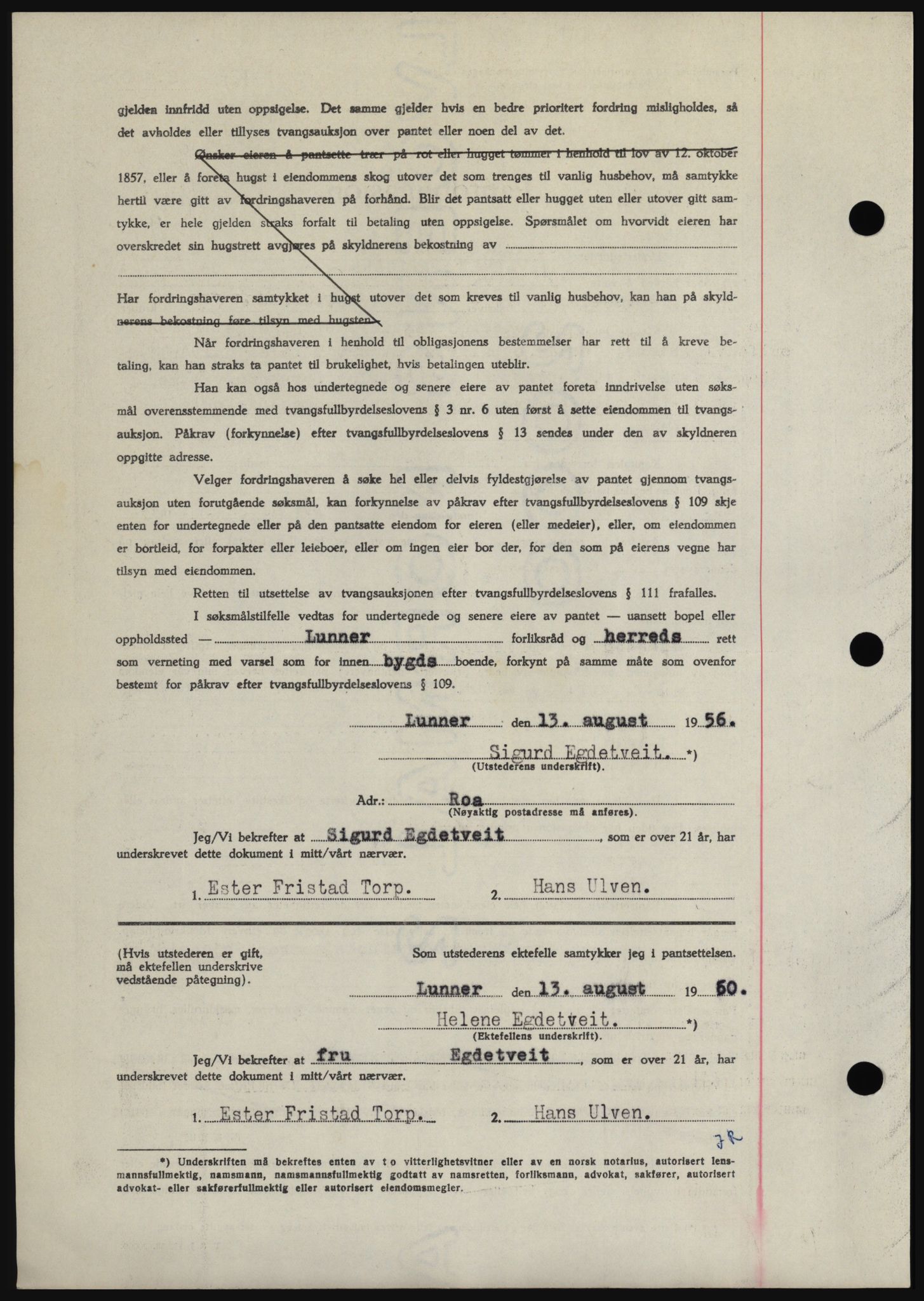 Hadeland og Land tingrett, SAH/TING-010/H/Hb/Hbc/L0043: Mortgage book no. B43, 1960-1960, Diary no: : 3162/1960