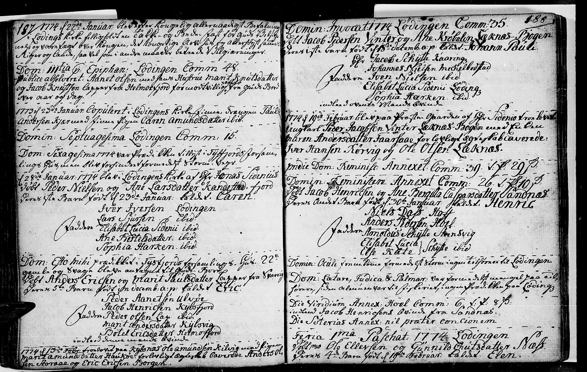 Ministerialprotokoller, klokkerbøker og fødselsregistre - Nordland, SAT/A-1459/872/L1029: Parish register (official) no. 872A04, 1765-1787, p. 187-188