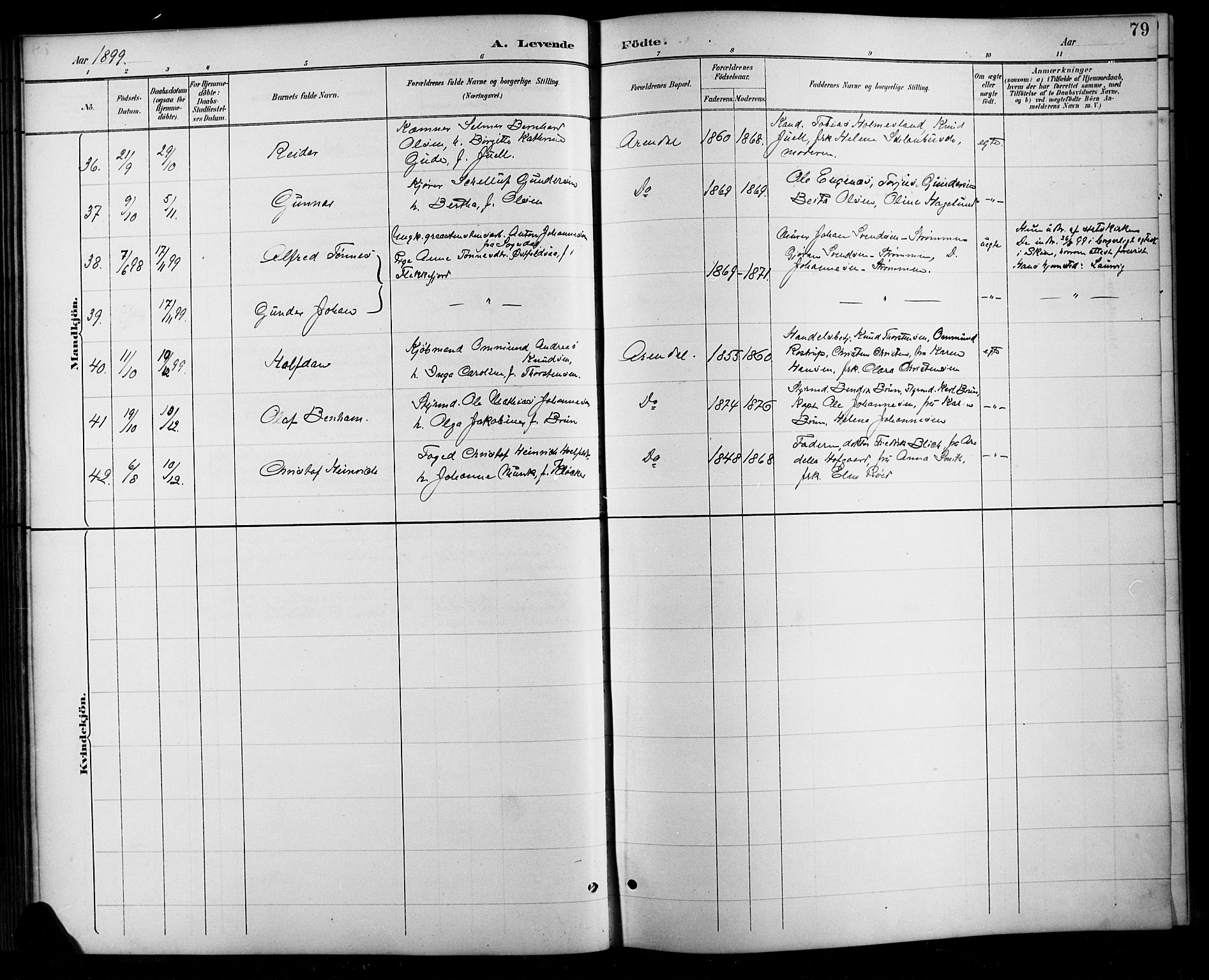 Arendal sokneprestkontor, Trefoldighet, SAK/1111-0040/F/Fb/L0006: Parish register (copy) no. B 6, 1889-1916, p. 79