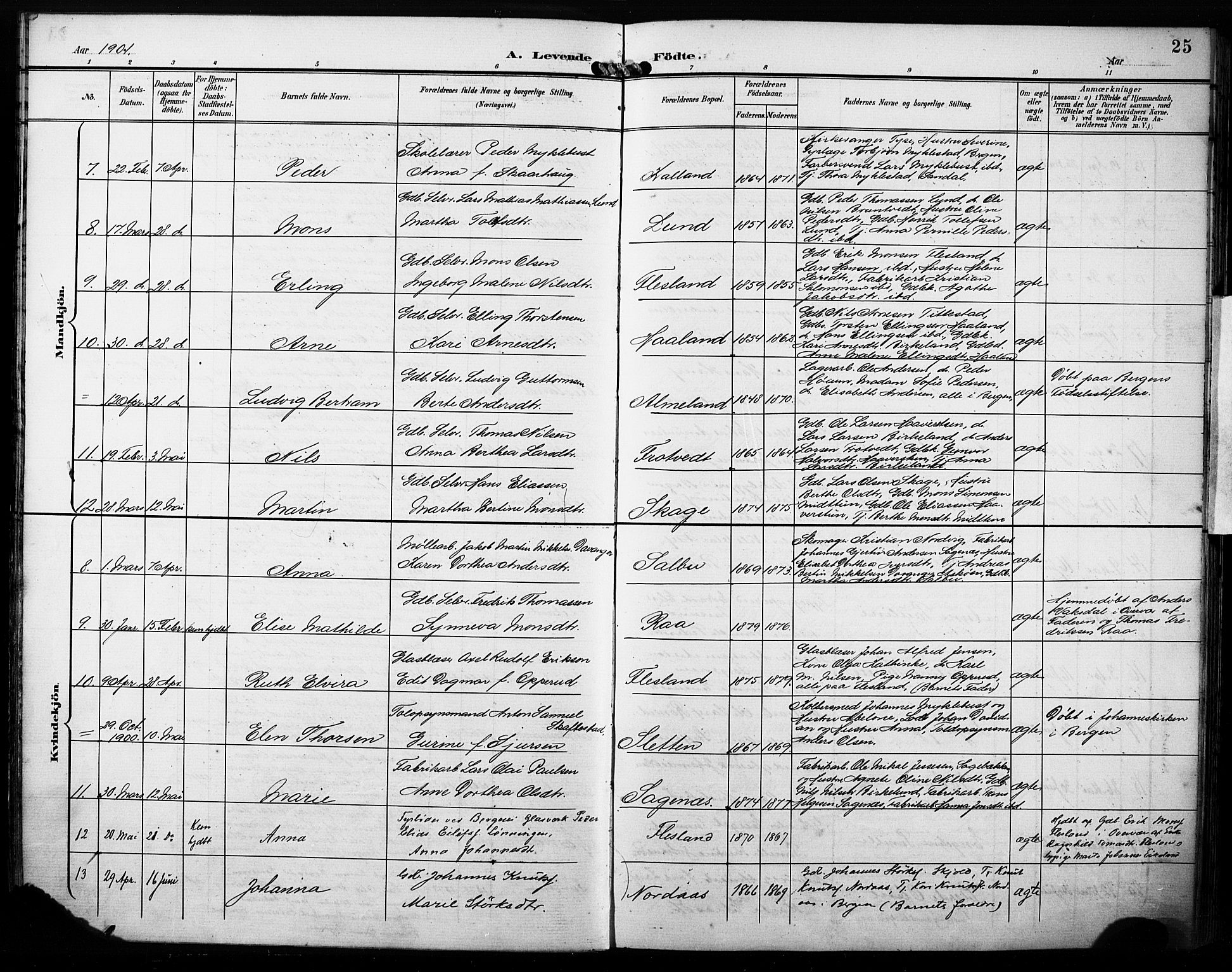 Fana Sokneprestembete, AV/SAB-A-75101/H/Haa/Haab/L0003: Parish register (official) no. B 3, 1898-1907, p. 25