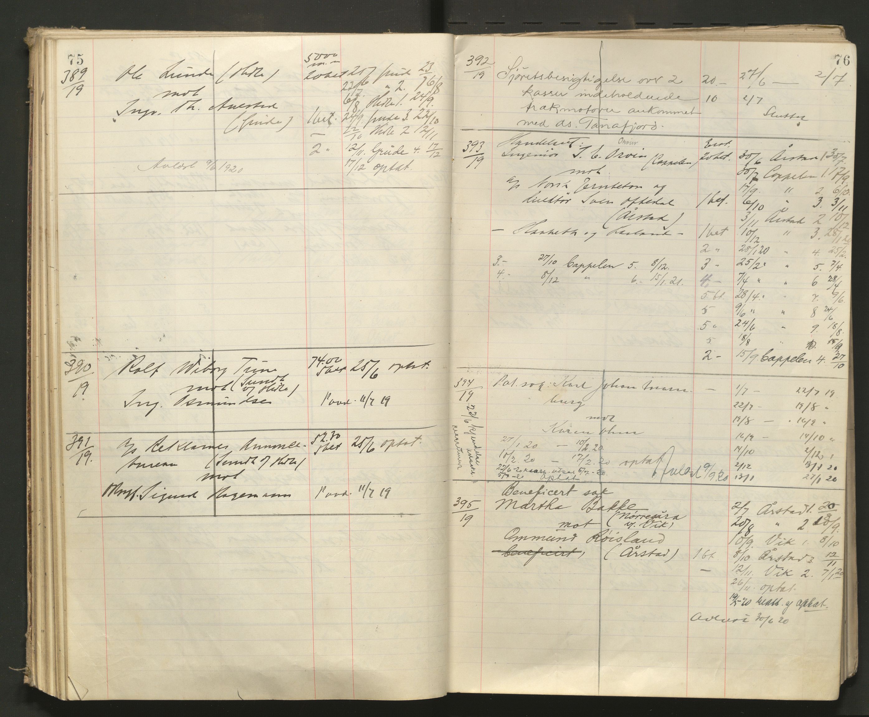 Stavanger byfogd, AV/SAST-A-101408/001/3/32/32A/L0008: Saksliste for Stavanger byting, 1919-1920, p. 75-76