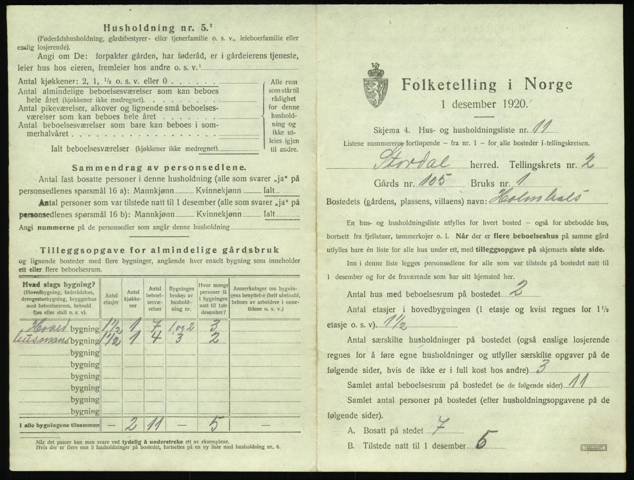SAT, 1920 census for Stordal, 1920, p. 96