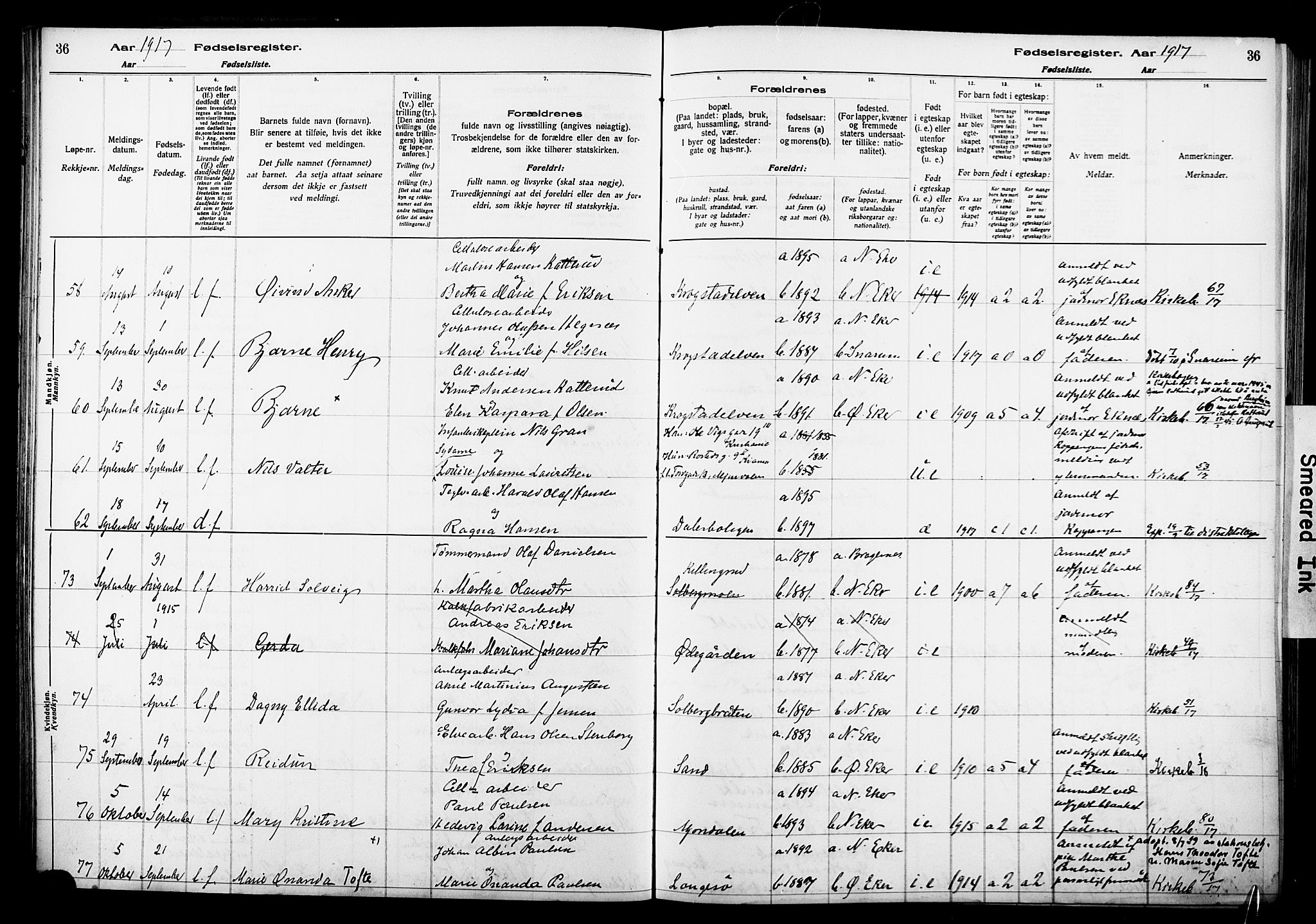 Nedre Eiker kirkebøker, AV/SAKO-A-612/J/Ja/L0001: Birth register no. 1, 1916-1925, p. 36