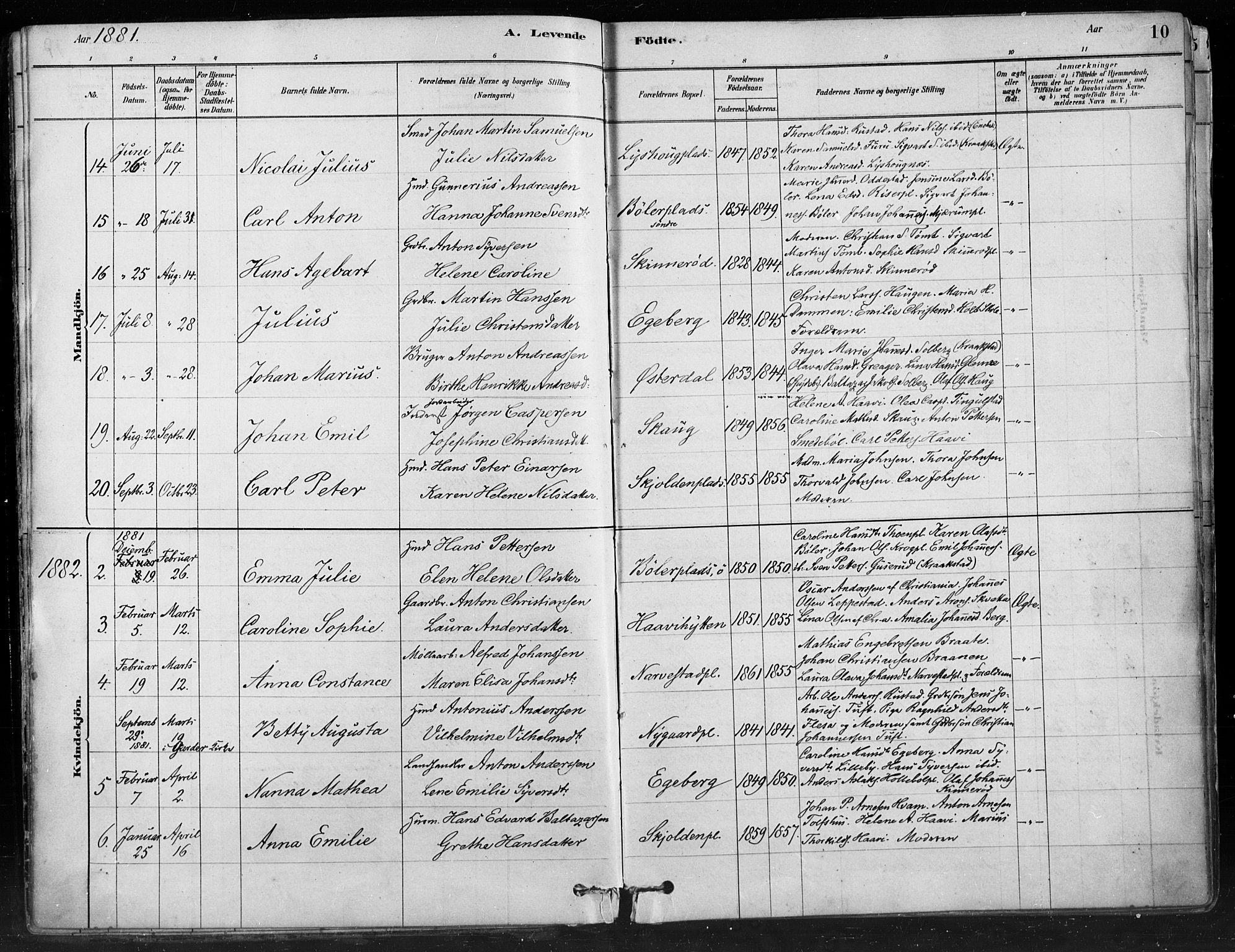 Hobøl prestekontor Kirkebøker, AV/SAO-A-2002/F/Fa/L0005: Parish register (official) no. I 5, 1878-1904, p. 10