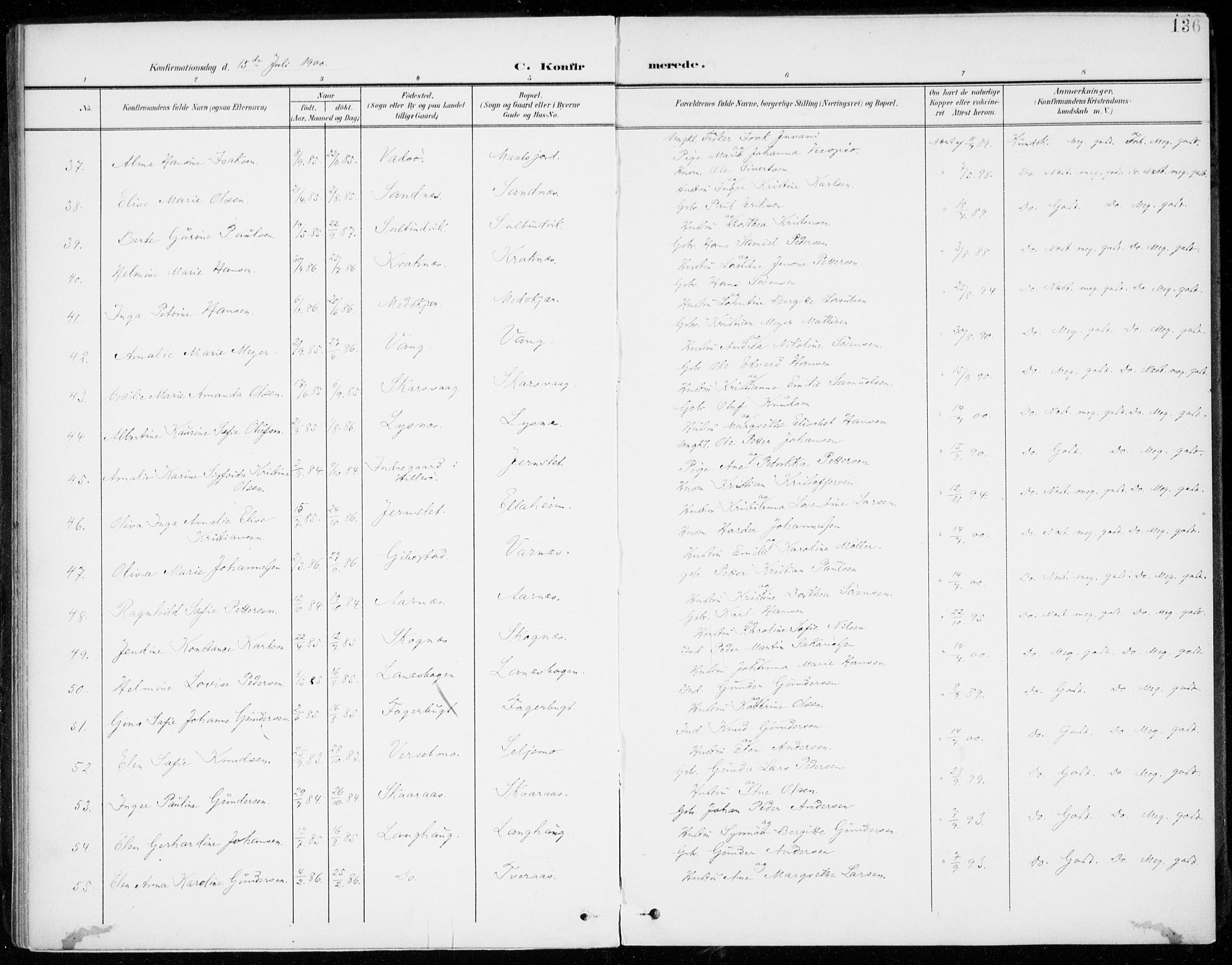 Lenvik sokneprestembete, AV/SATØ-S-1310/H/Ha/Haa/L0014kirke: Parish register (official) no. 14, 1899-1909, p. 136