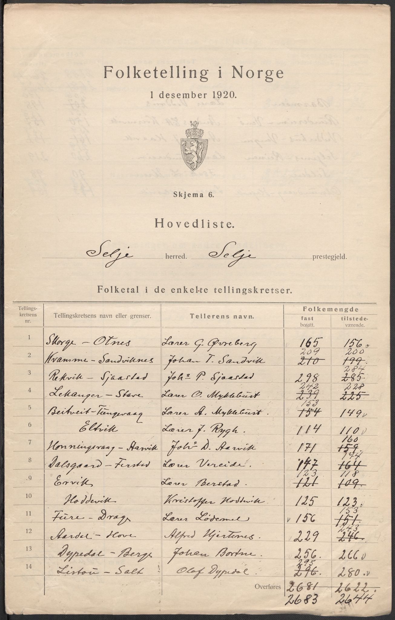 SAB, 1920 census for Selje, 1920, p. 7