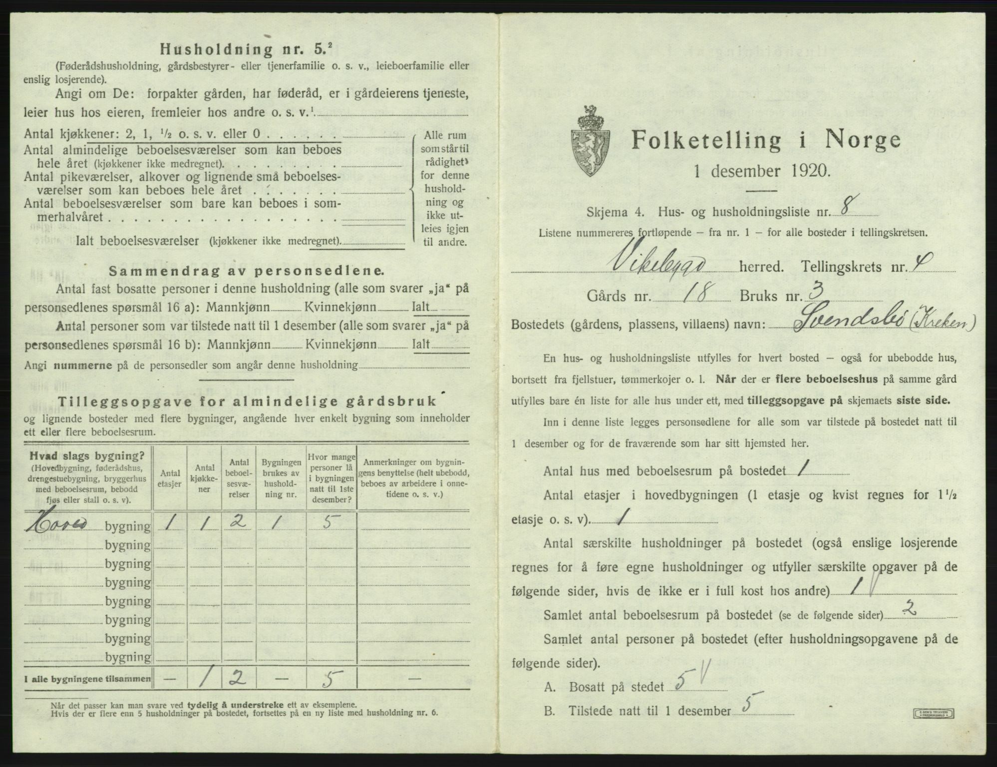 SAB, 1920 census for Vikebygd, 1920, p. 267