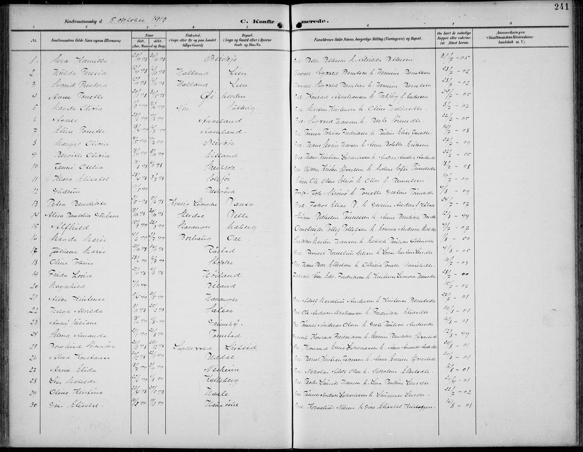 Lista sokneprestkontor, AV/SAK-1111-0027/F/Fb/L0005: Parish register (copy) no. B 5, 1892-1923, p. 241