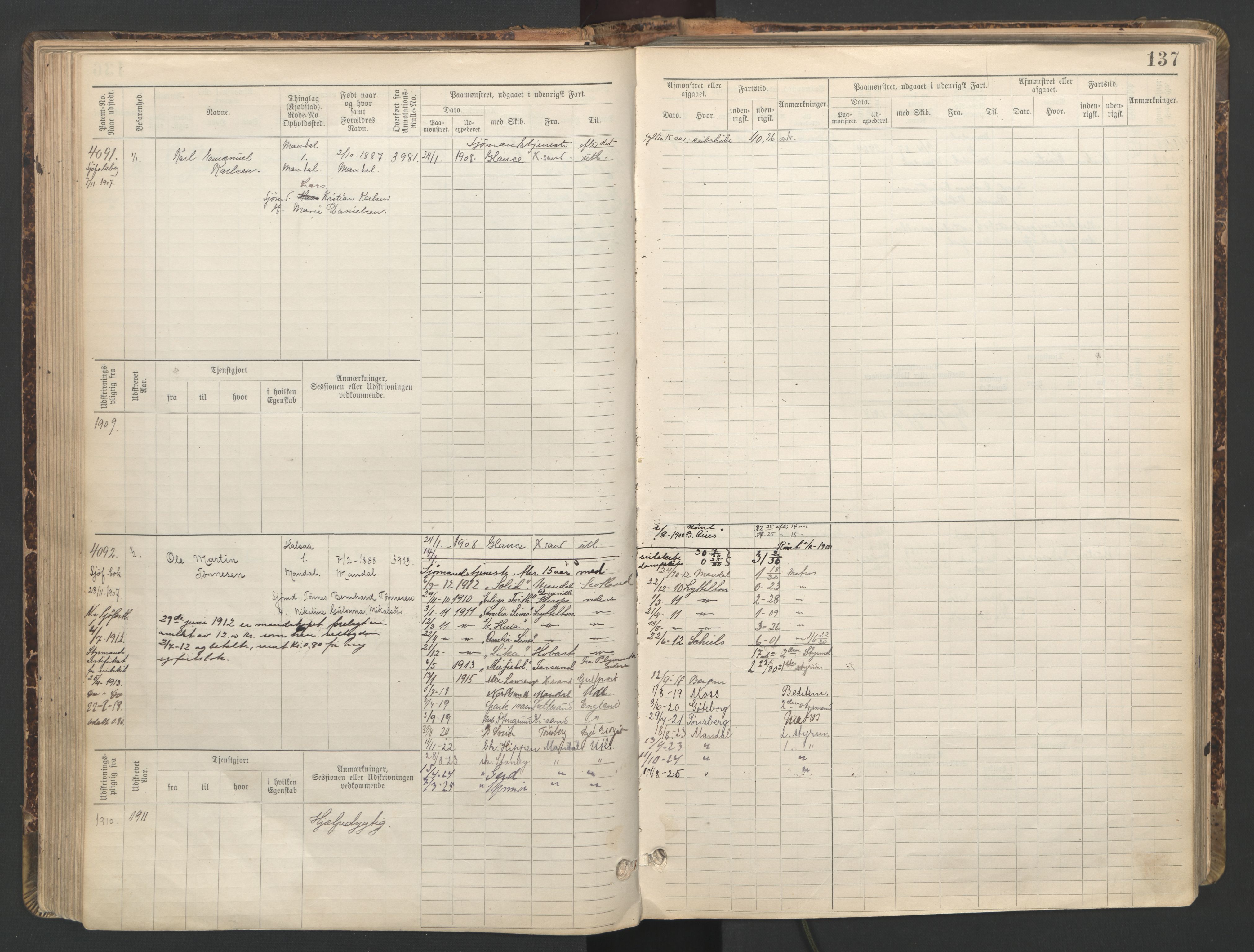 Mandal mønstringskrets, AV/SAK-2031-0016/F/Fb/L0016: Hovedrulle nr 3820-4582, Y-25, 1898-1948, p. 138