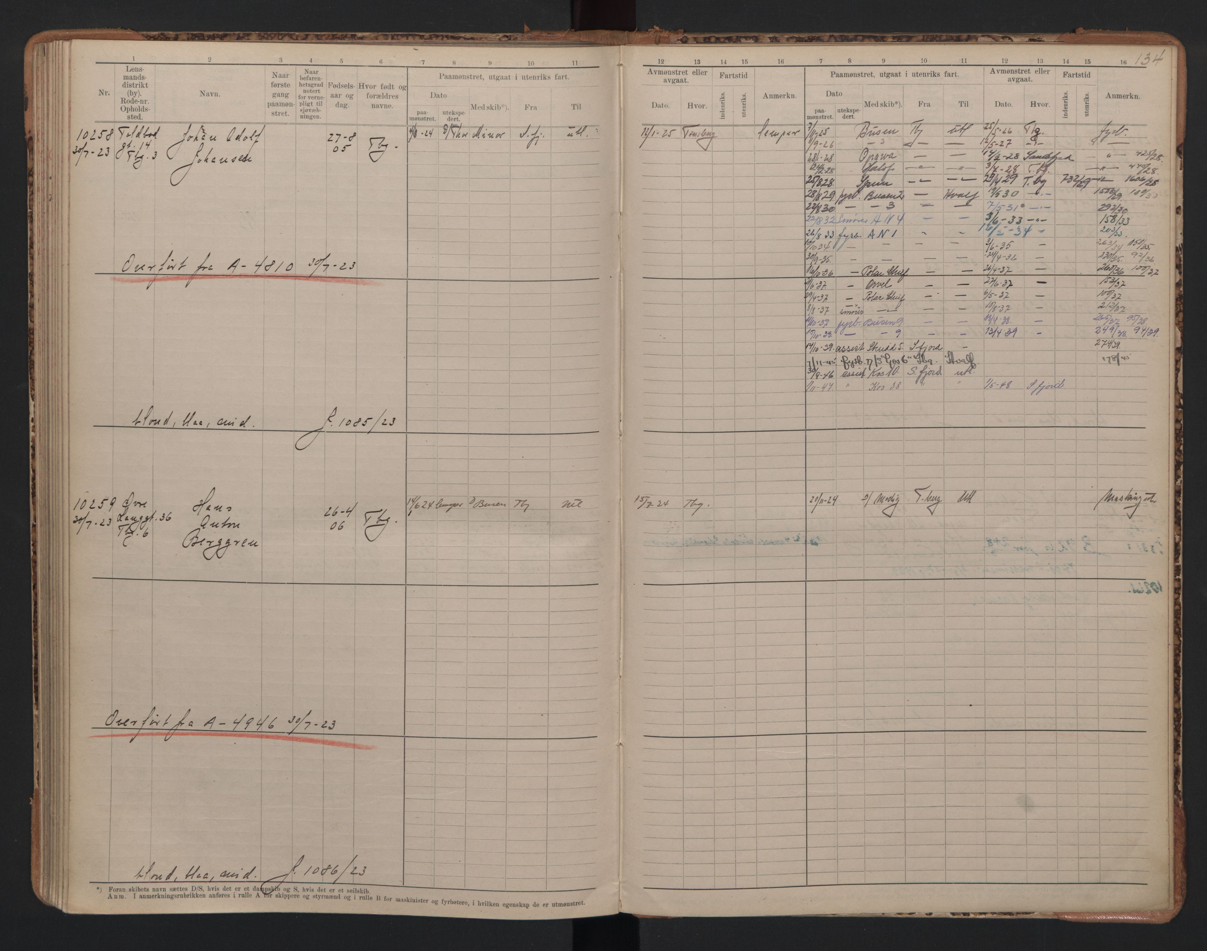 Tønsberg innrulleringskontor, AV/SAKO-A-786/F/Fc/Fcb/L0010: Hovedrulle Patent nr. 9993-1923, 1922-1923, p. 134