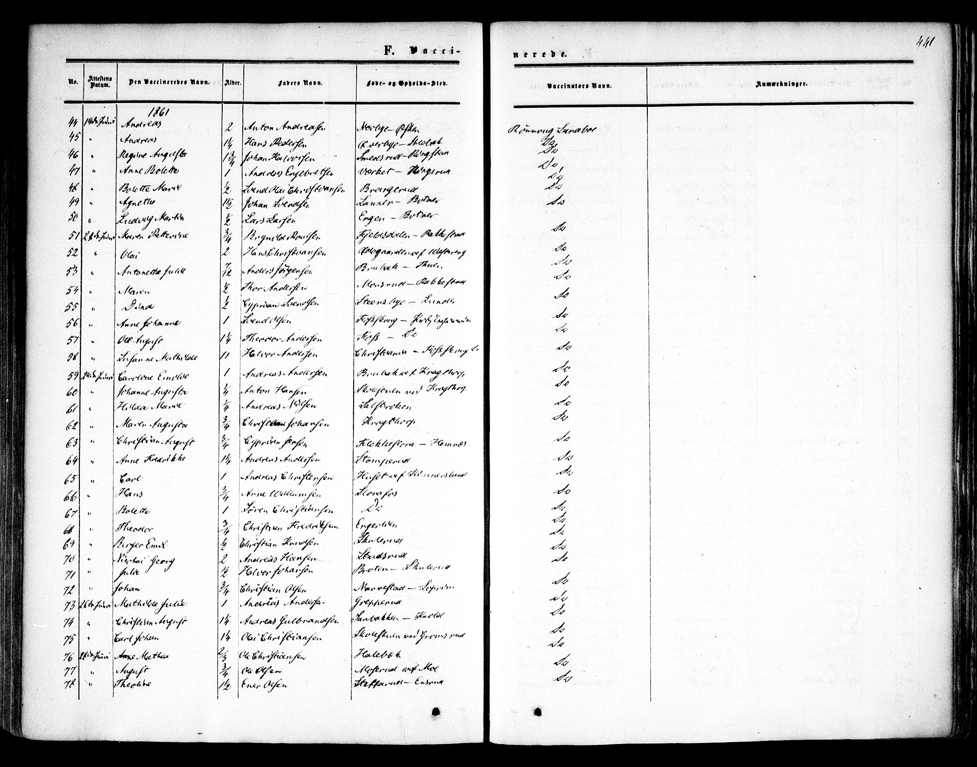 Høland prestekontor Kirkebøker, AV/SAO-A-10346a/F/Fa/L0010: Parish register (official) no. I 10, 1854-1861, p. 441