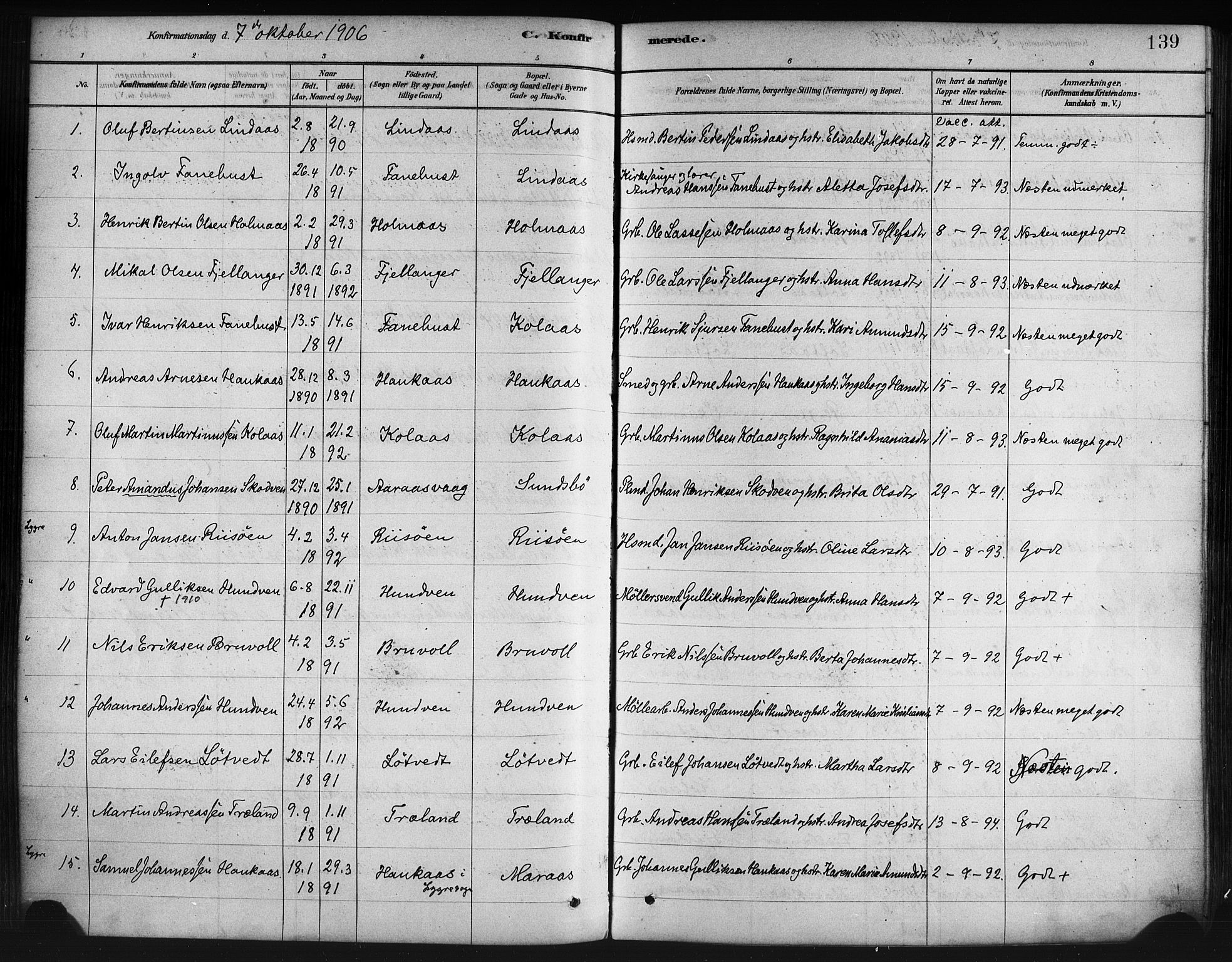 Lindås Sokneprestembete, AV/SAB-A-76701/H/Haa/Haaa/L0019: Parish register (official) no. A 19, 1878-1912, p. 139