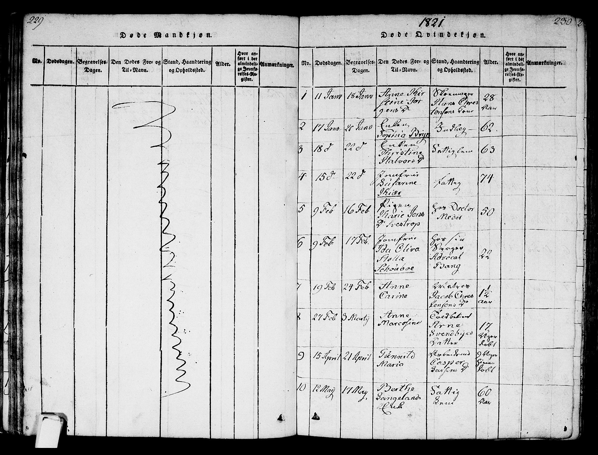 Strømsø kirkebøker, SAKO/A-246/F/Fa/L0011: Parish register (official) no. I 11, 1815-1829, p. 229-230