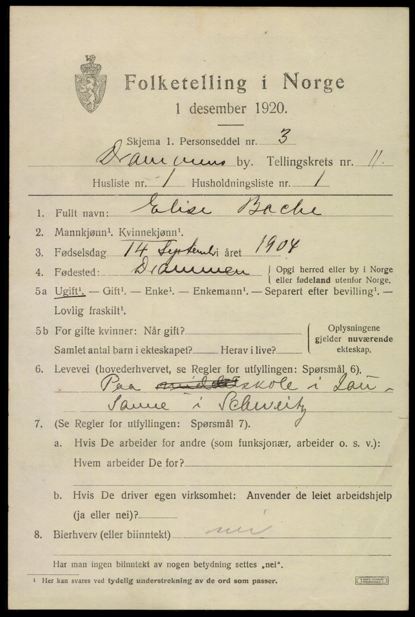 SAKO, 1920 census for Drammen, 1920, p. 66229