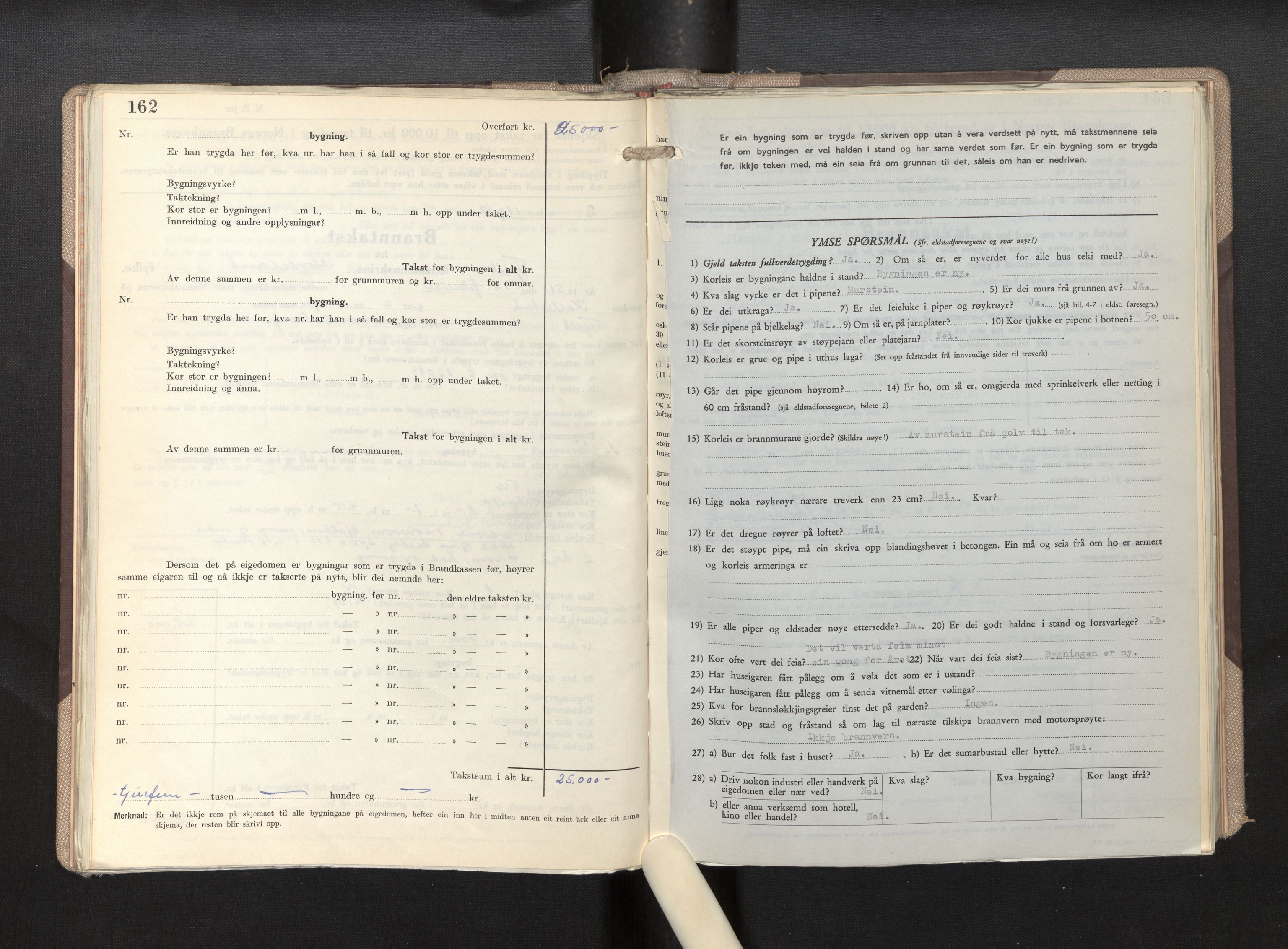 Lensmannen i Fjell, SAB/A-32301/0012/L0007: Branntakstprotokoll, skjematakst, 1946-1955, p. 162-163
