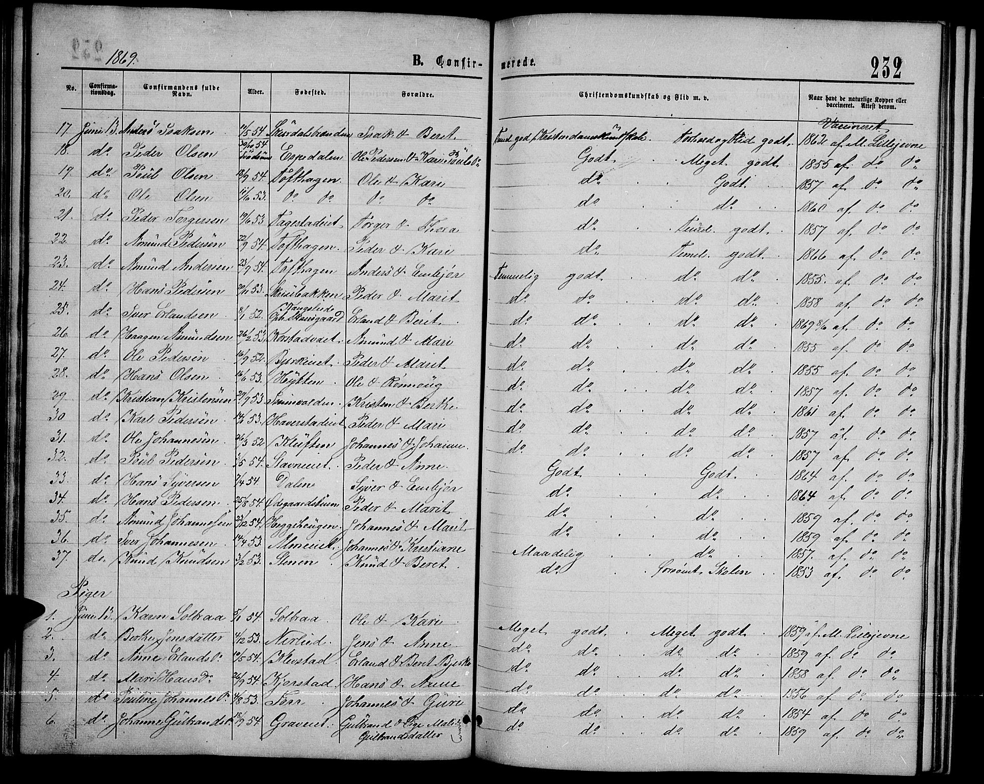 Sør-Fron prestekontor, AV/SAH-PREST-010/H/Ha/Hab/L0002: Parish register (copy) no. 2, 1864-1883, p. 232