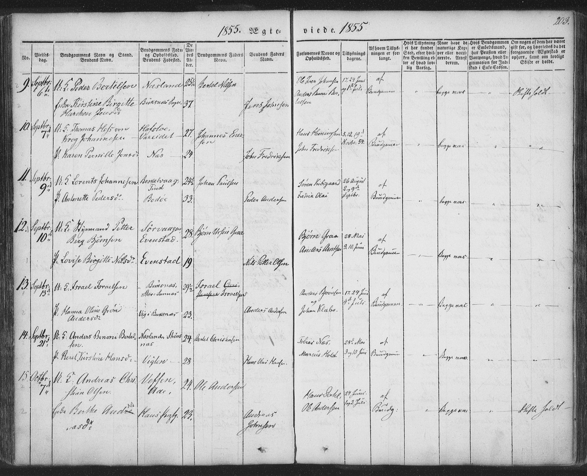 Ministerialprotokoller, klokkerbøker og fødselsregistre - Nordland, AV/SAT-A-1459/885/L1202: Parish register (official) no. 885A03, 1838-1859, p. 203