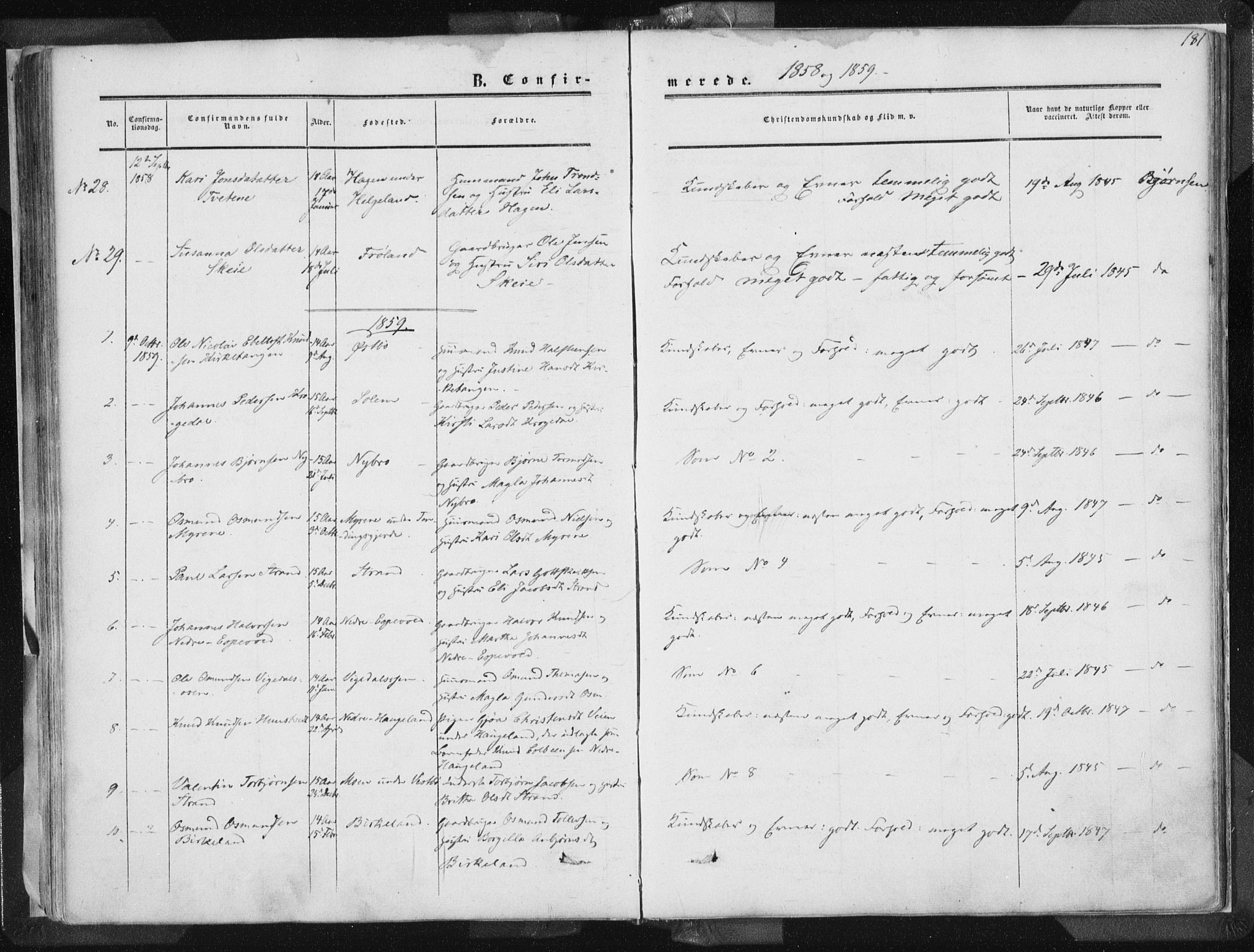 Vikedal sokneprestkontor, AV/SAST-A-101840/01/IV: Parish register (official) no. A 6.1, 1851-1867, p. 181