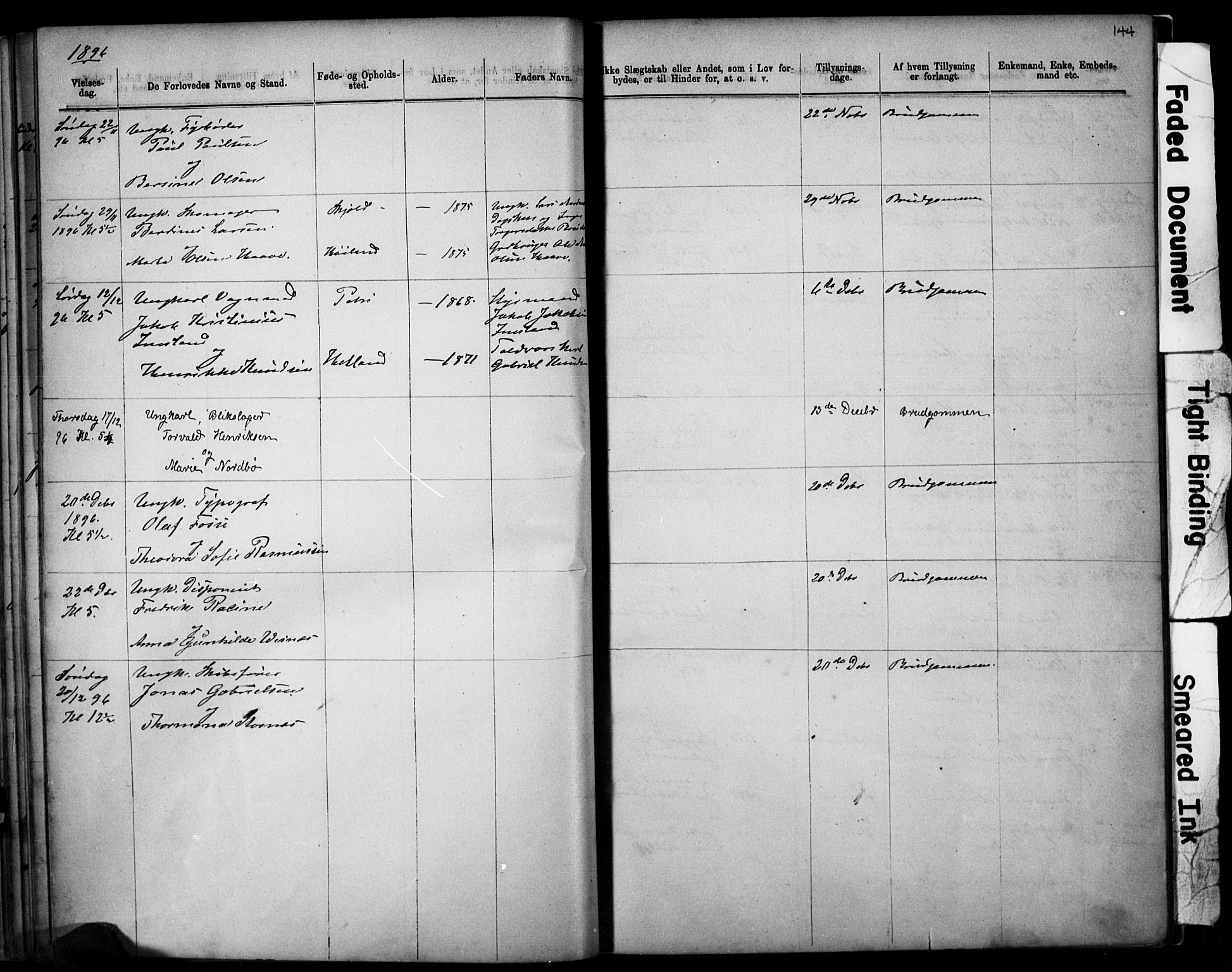 Domkirken sokneprestkontor, SAST/A-101812/001/30/30BB/L0014: Parish register (copy) no. B 14, 1875-1902, p. 144