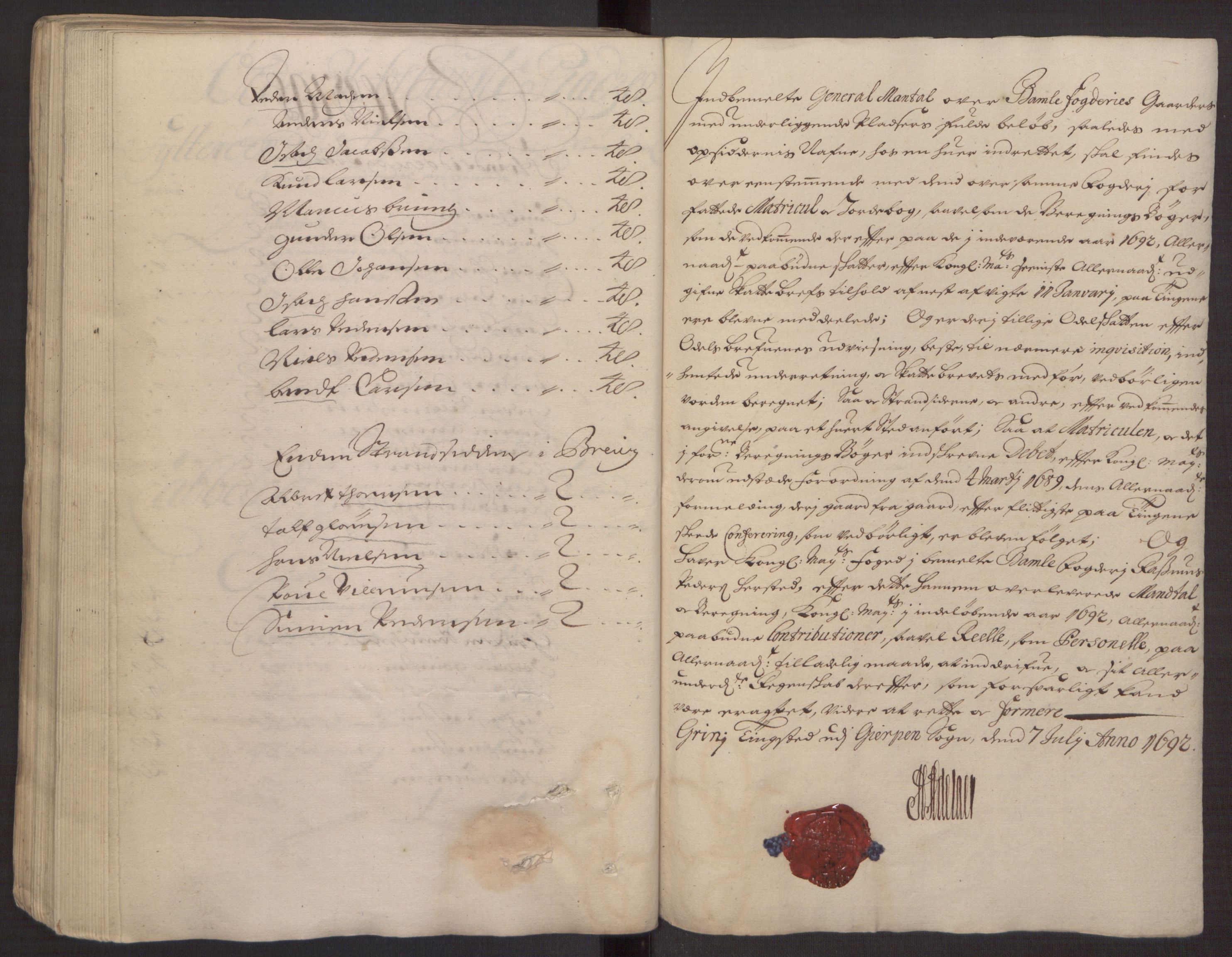 Rentekammeret inntil 1814, Reviderte regnskaper, Fogderegnskap, RA/EA-4092/R34/L2052: Fogderegnskap Bamble, 1692-1693, p. 150