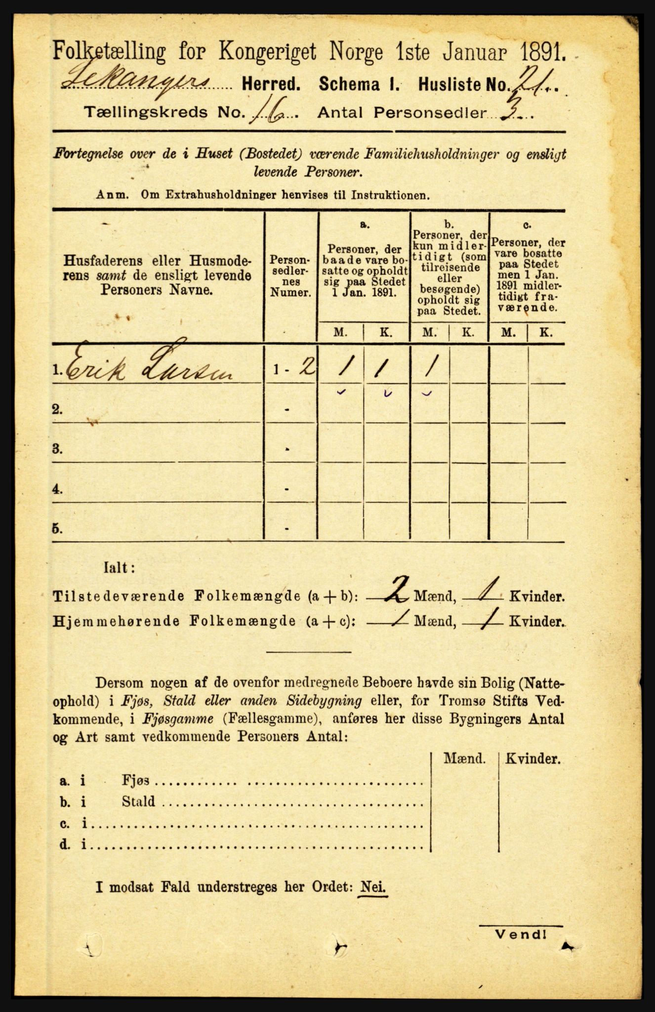 RA, 1891 census for 1419 Leikanger, 1891, p. 2980