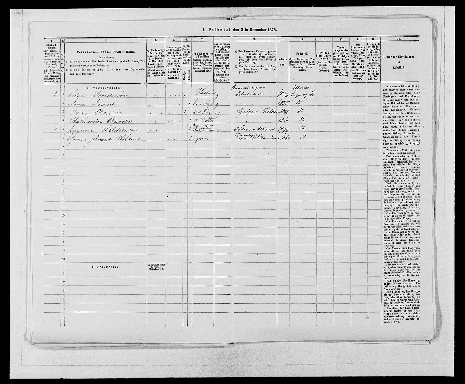 SAB, 1875 census for 1233P Ulvik, 1875, p. 310