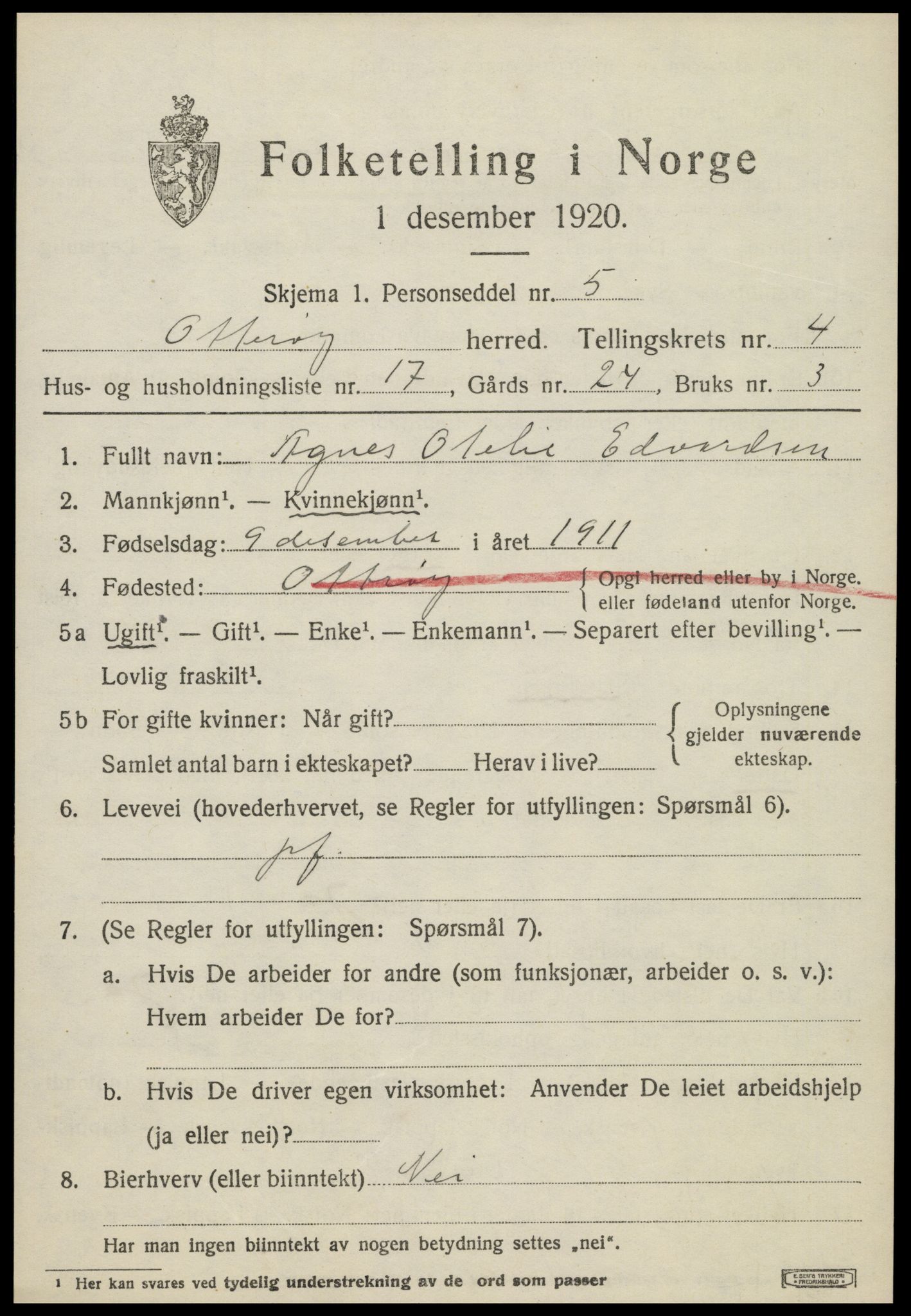 SAT, 1920 census for Otterøy, 1920, p. 1937