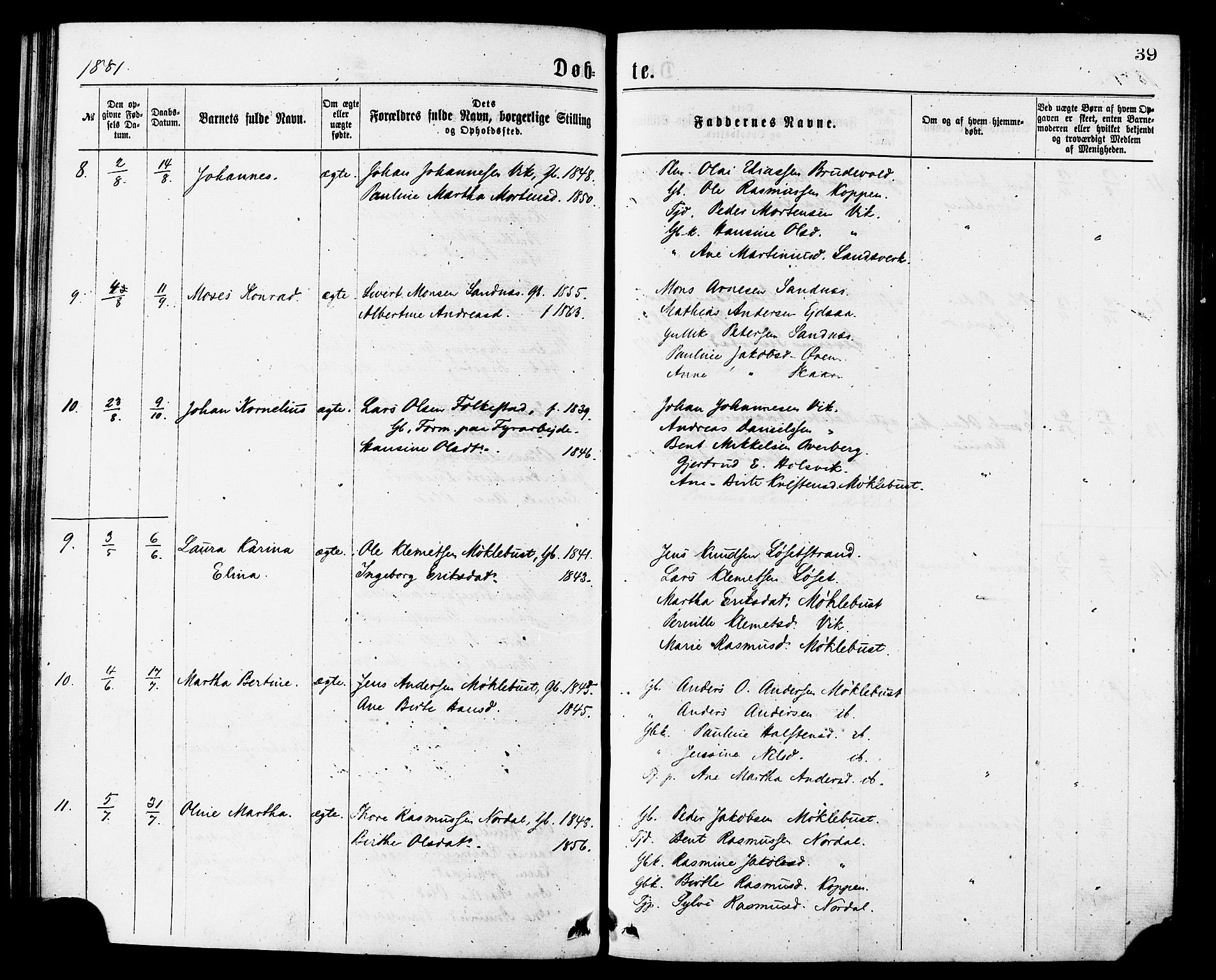 Ministerialprotokoller, klokkerbøker og fødselsregistre - Møre og Romsdal, AV/SAT-A-1454/502/L0024: Parish register (official) no. 502A02, 1873-1884, p. 39