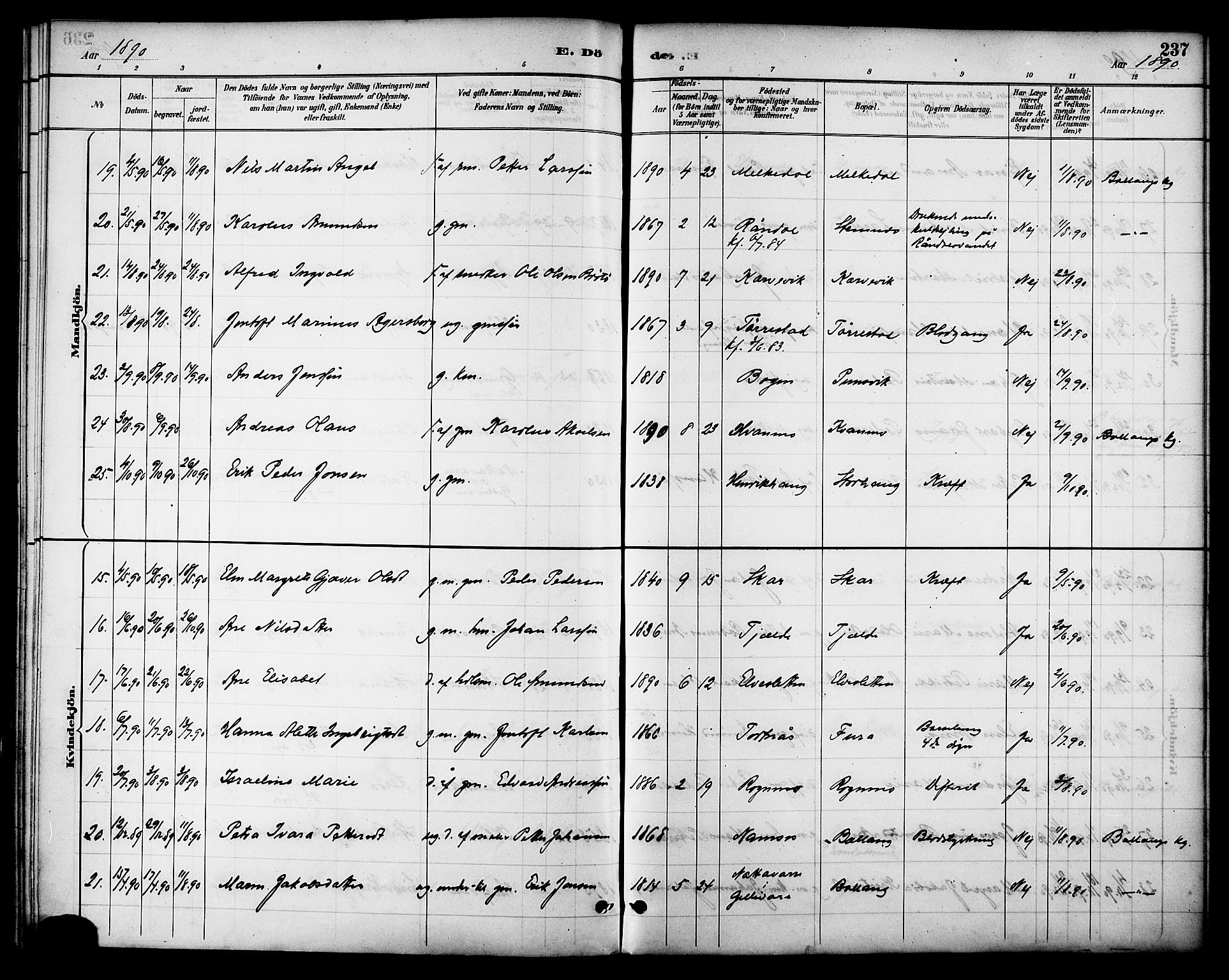 Ministerialprotokoller, klokkerbøker og fødselsregistre - Nordland, SAT/A-1459/863/L0898: Parish register (official) no. 863A10, 1886-1897, p. 237