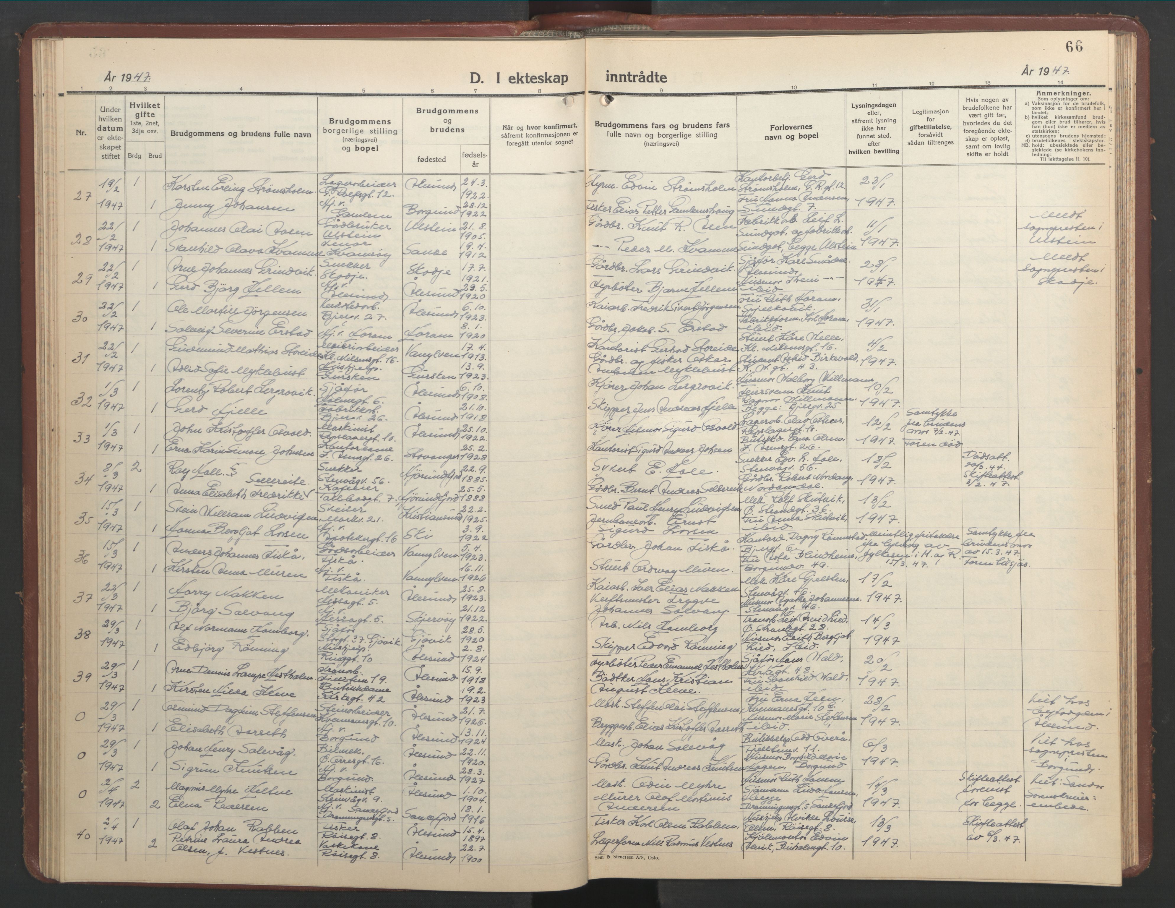 Ministerialprotokoller, klokkerbøker og fødselsregistre - Møre og Romsdal, SAT/A-1454/529/L0479: Parish register (copy) no. 529C16, 1941-1950, p. 66