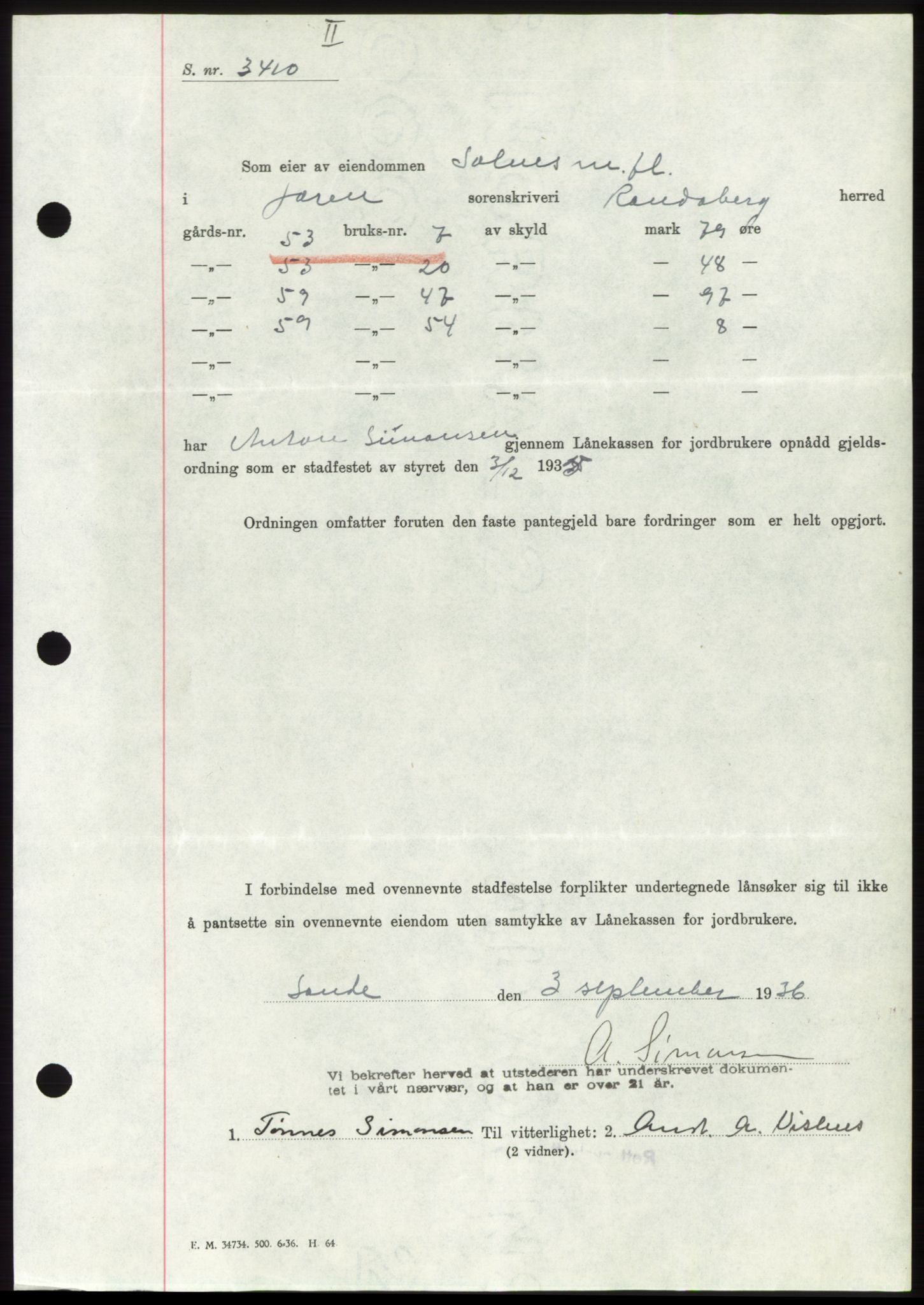 Jæren sorenskriveri, SAST/A-100310/03/G/Gba/L0066: Mortgage book no. 71-72, 1936-1936, Diary no: : 2846/1936