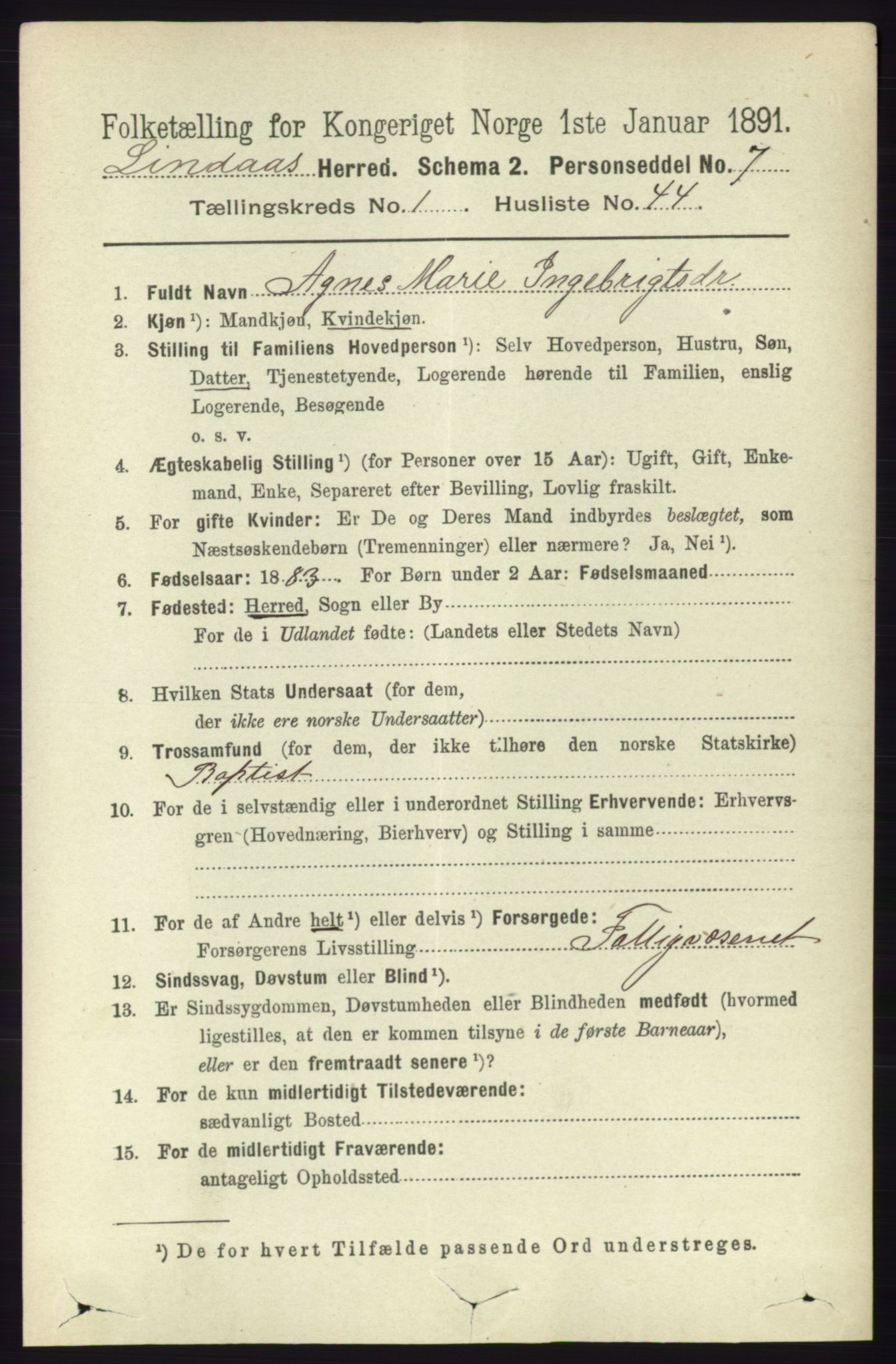 RA, 1891 census for 1263 Lindås, 1891, p. 371