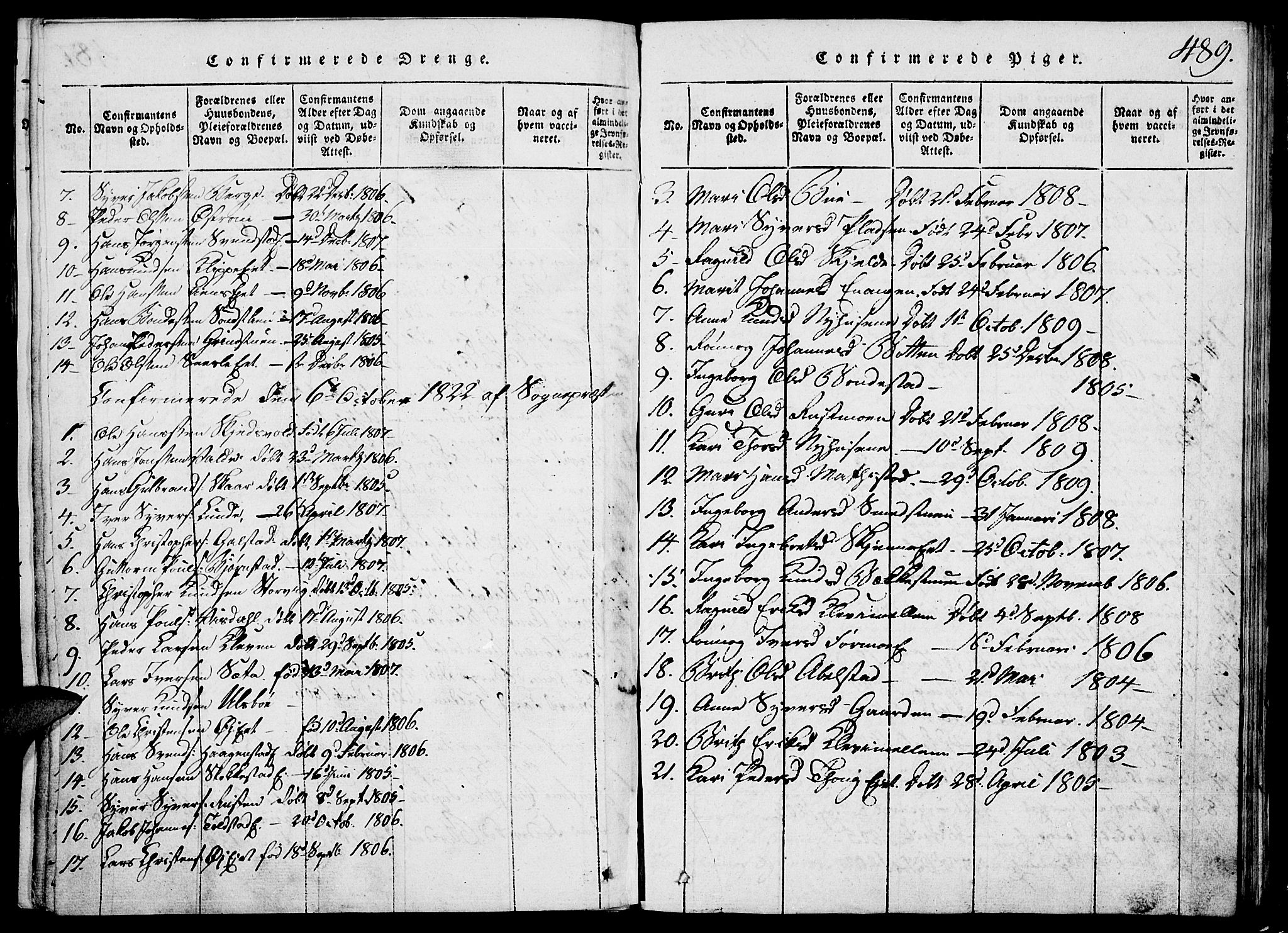 Vågå prestekontor, SAH/PREST-076/H/Ha/Hab/L0001: Parish register (copy) no. 1, 1815-1827, p. 488-489