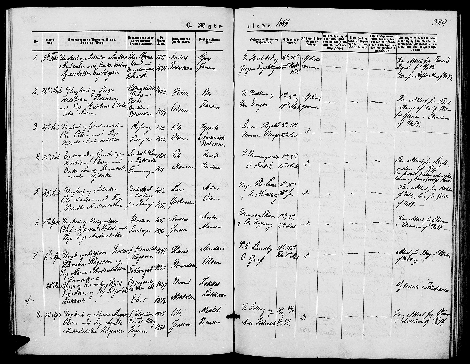 Løten prestekontor, SAH/PREST-022/L/La/L0004: Parish register (copy) no. 4, 1863-1877, p. 389