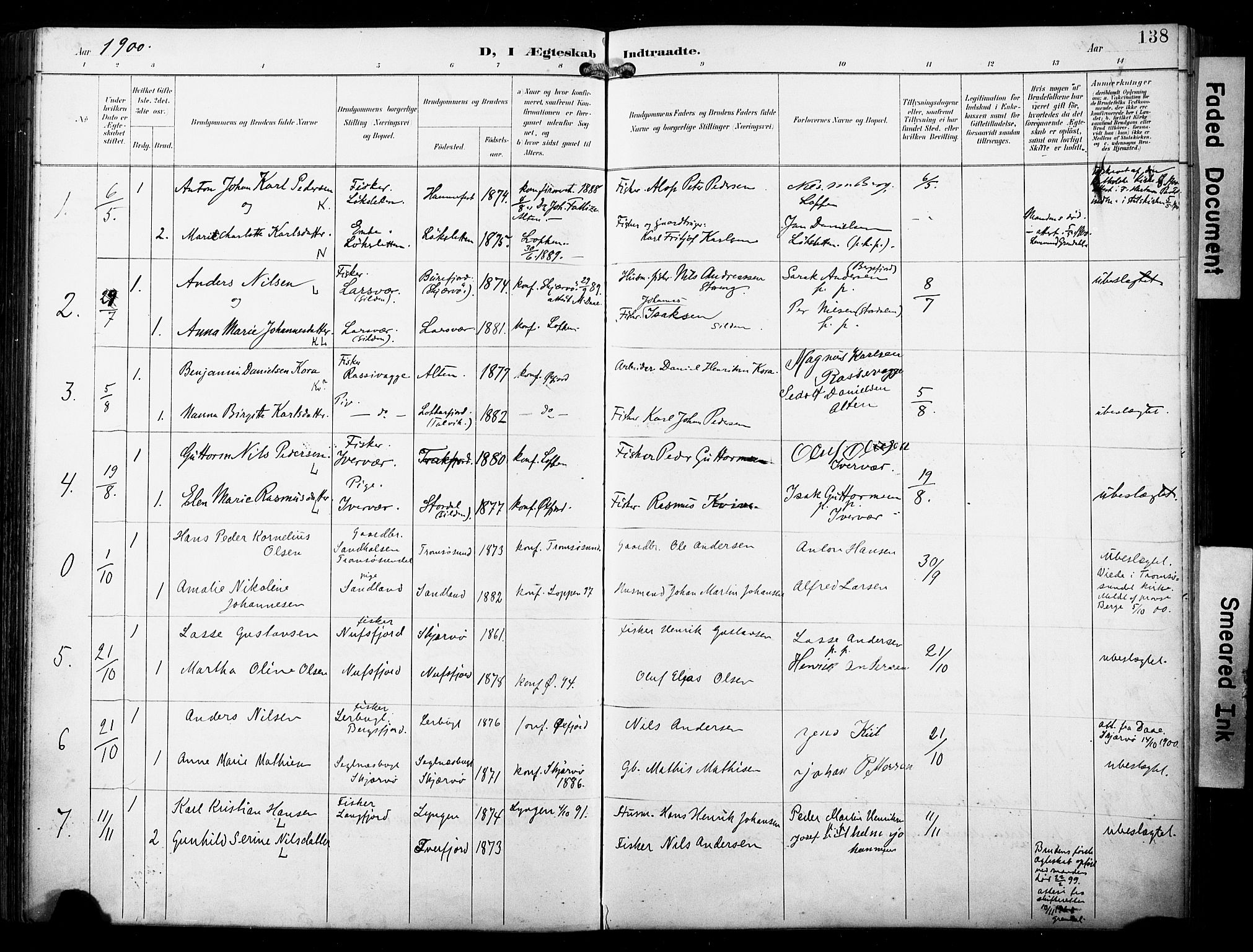 Loppa sokneprestkontor, SATØ/S-1339/H/Ha/L0009kirke: Parish register (official) no. 9, 1895-1909, p. 138
